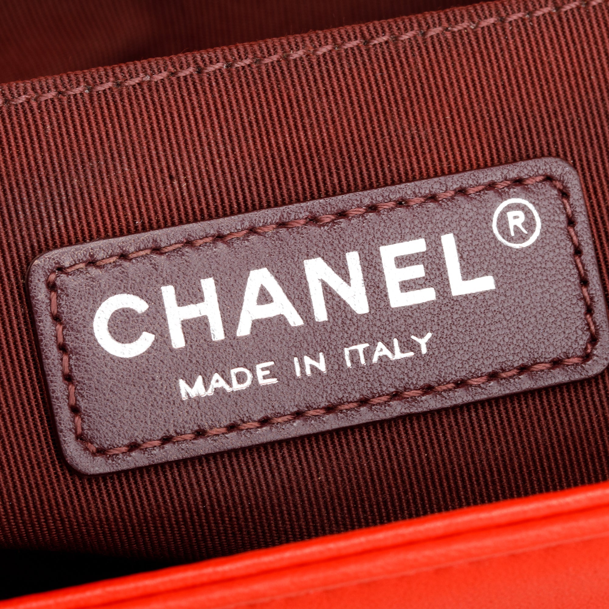 Chanel Red Chevron Calfskin Leather Medium Boy Bag w/ Authenticity Card