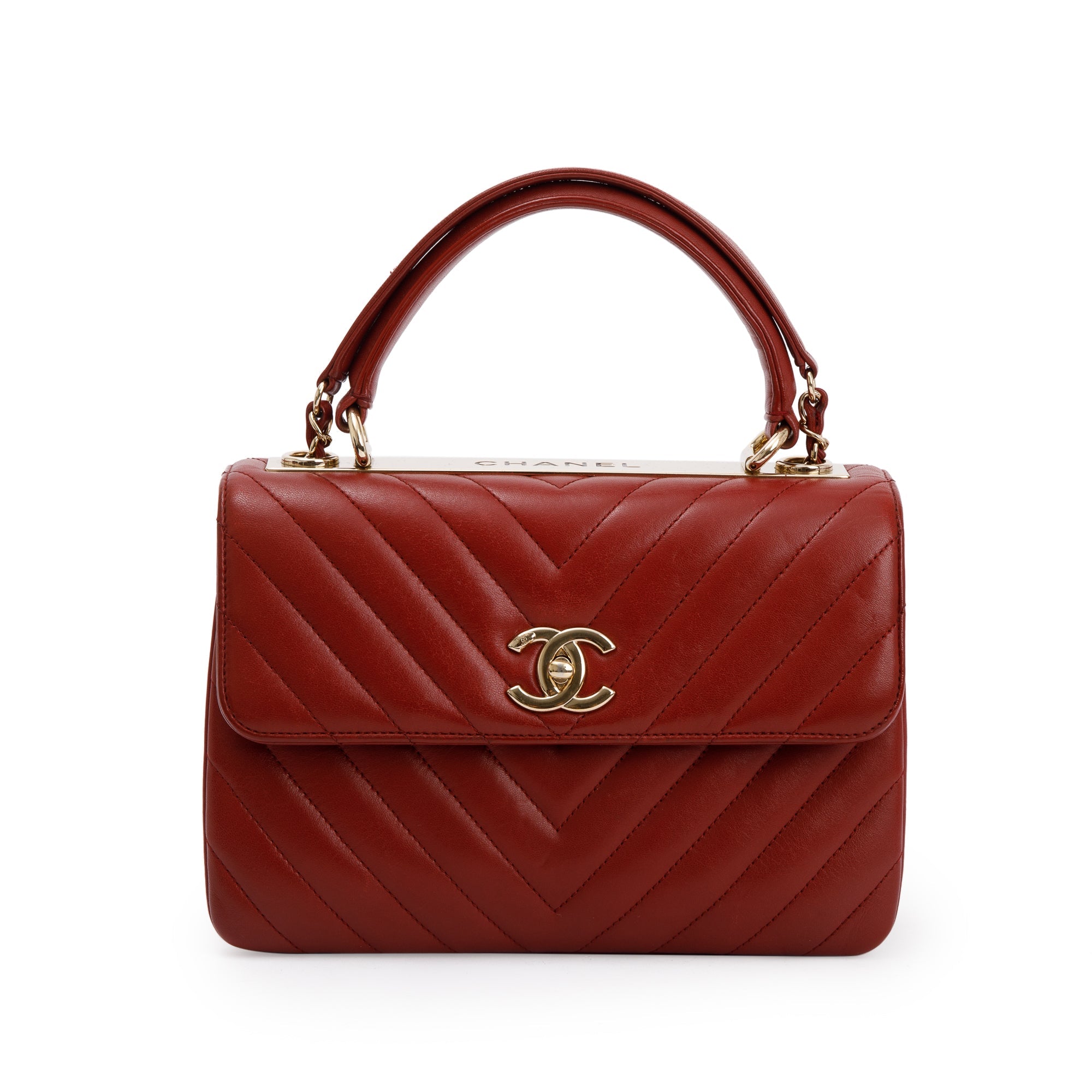Chanel Red Chevron Lambskin Trendy CC Small Top Handle Flap Bag