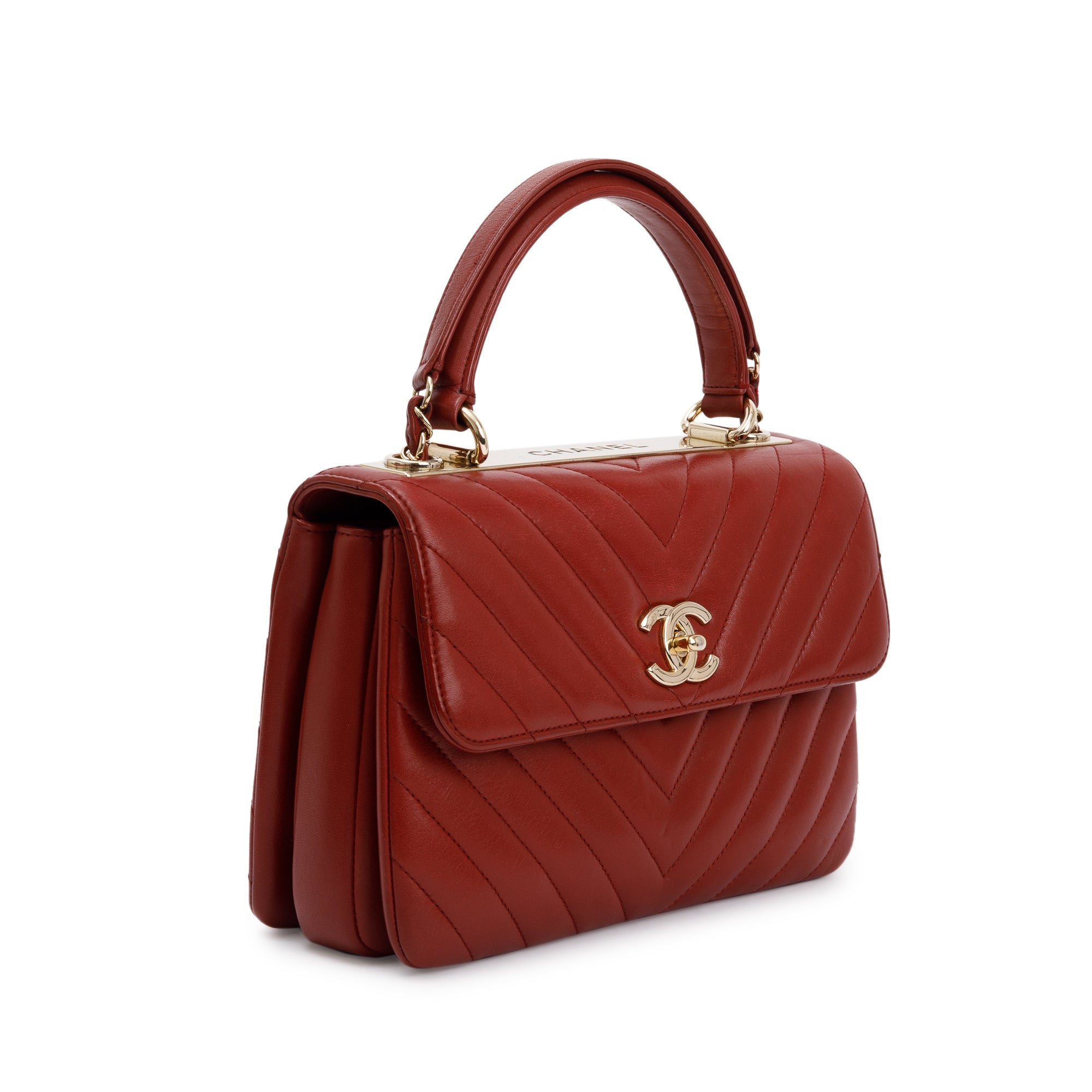 Chanel Red Chevron Lambskin Trendy CC Small Top Handle Flap Bag