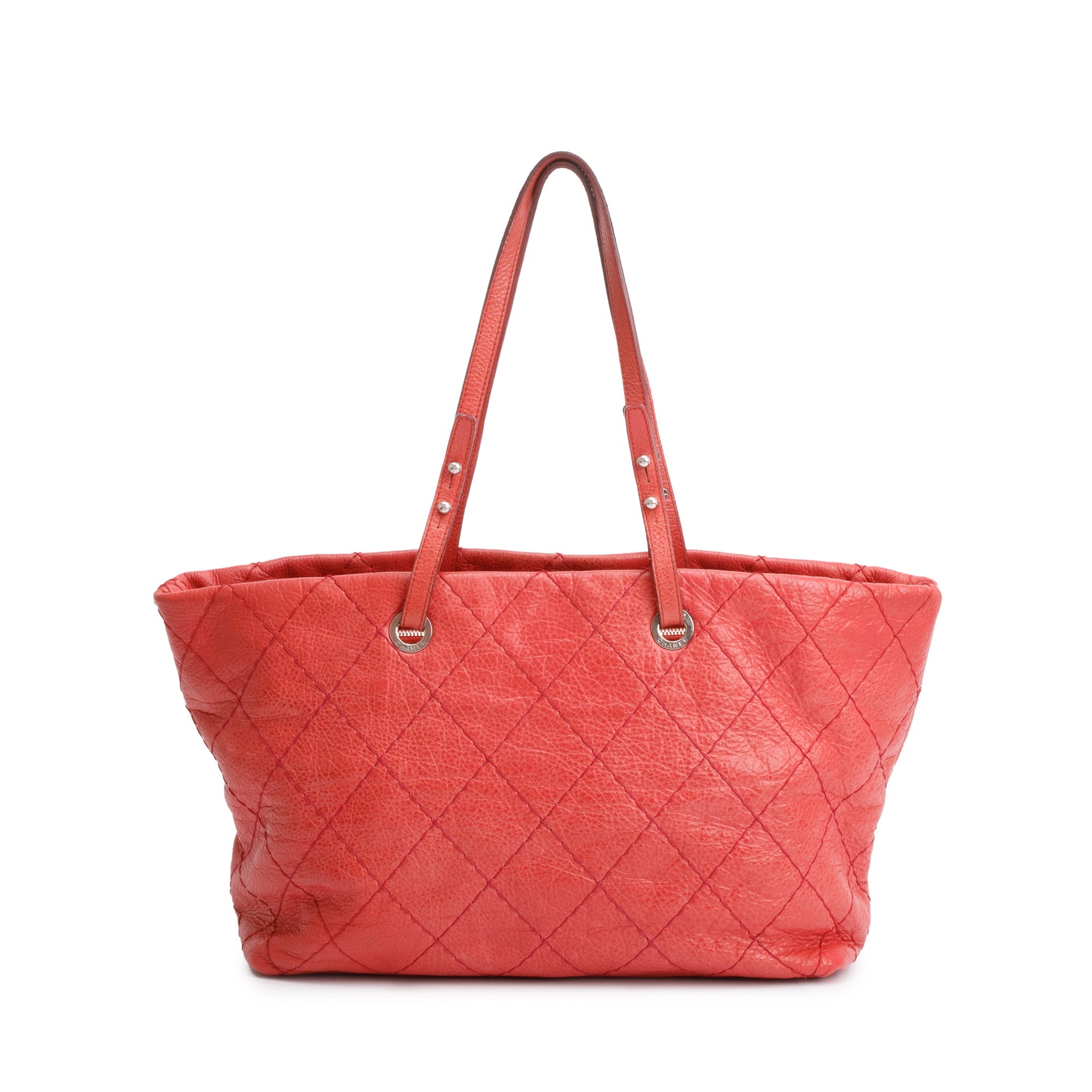Chanel Red Glazed Calfskin Leather On The Road Tote