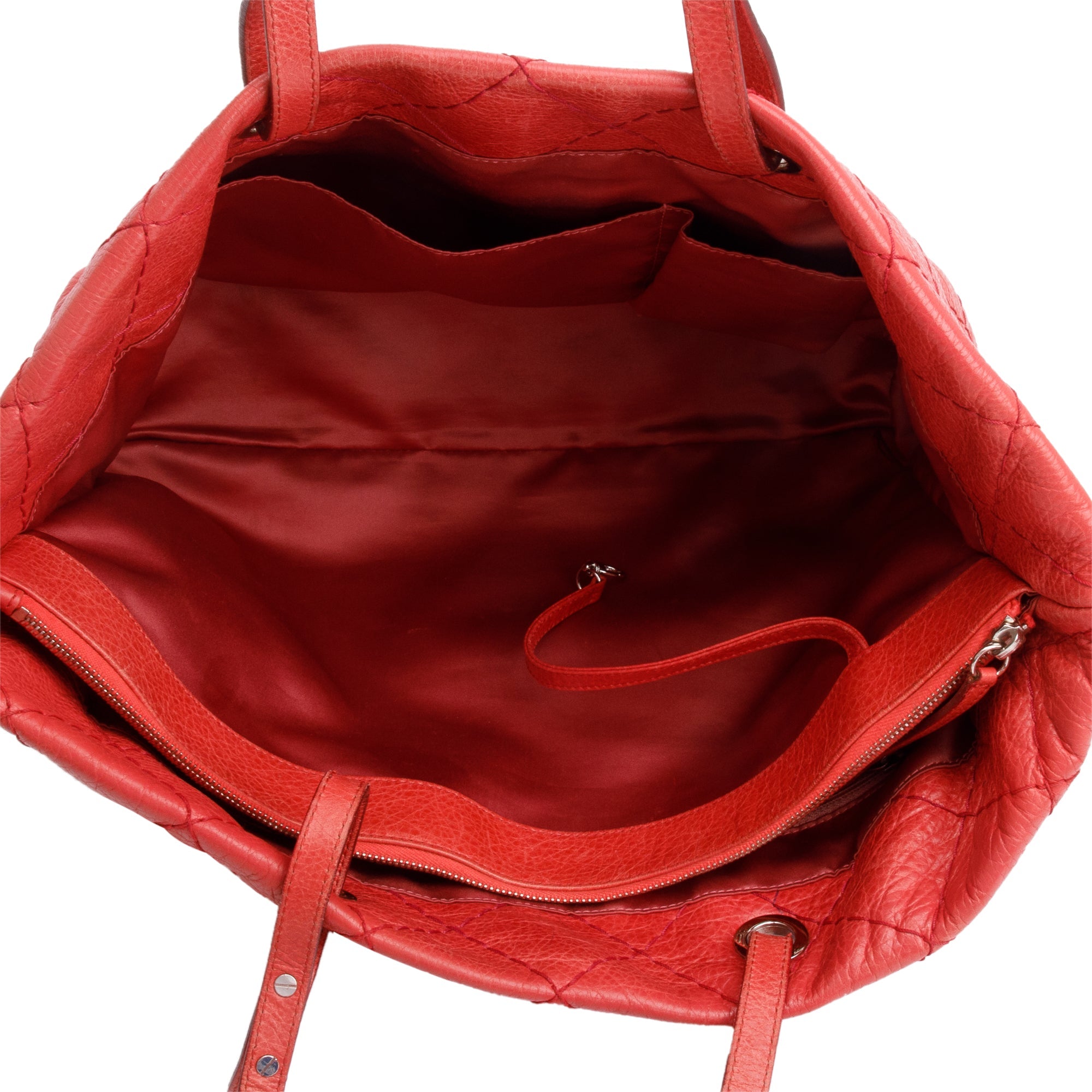 Chanel Red Glazed Calfskin Leather On The Road Tote