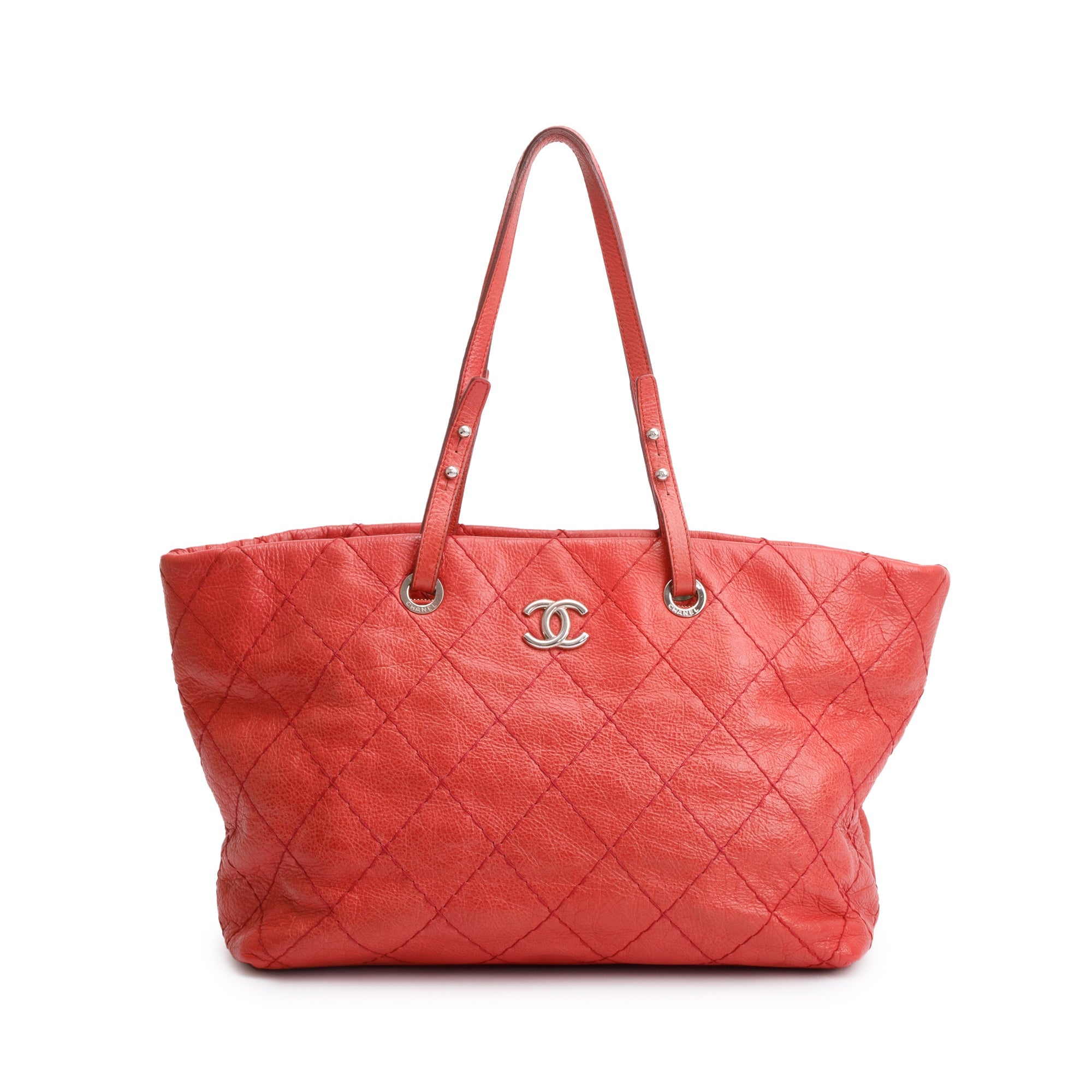 Chanel Red Glazed Calfskin Leather On The Road Tote
