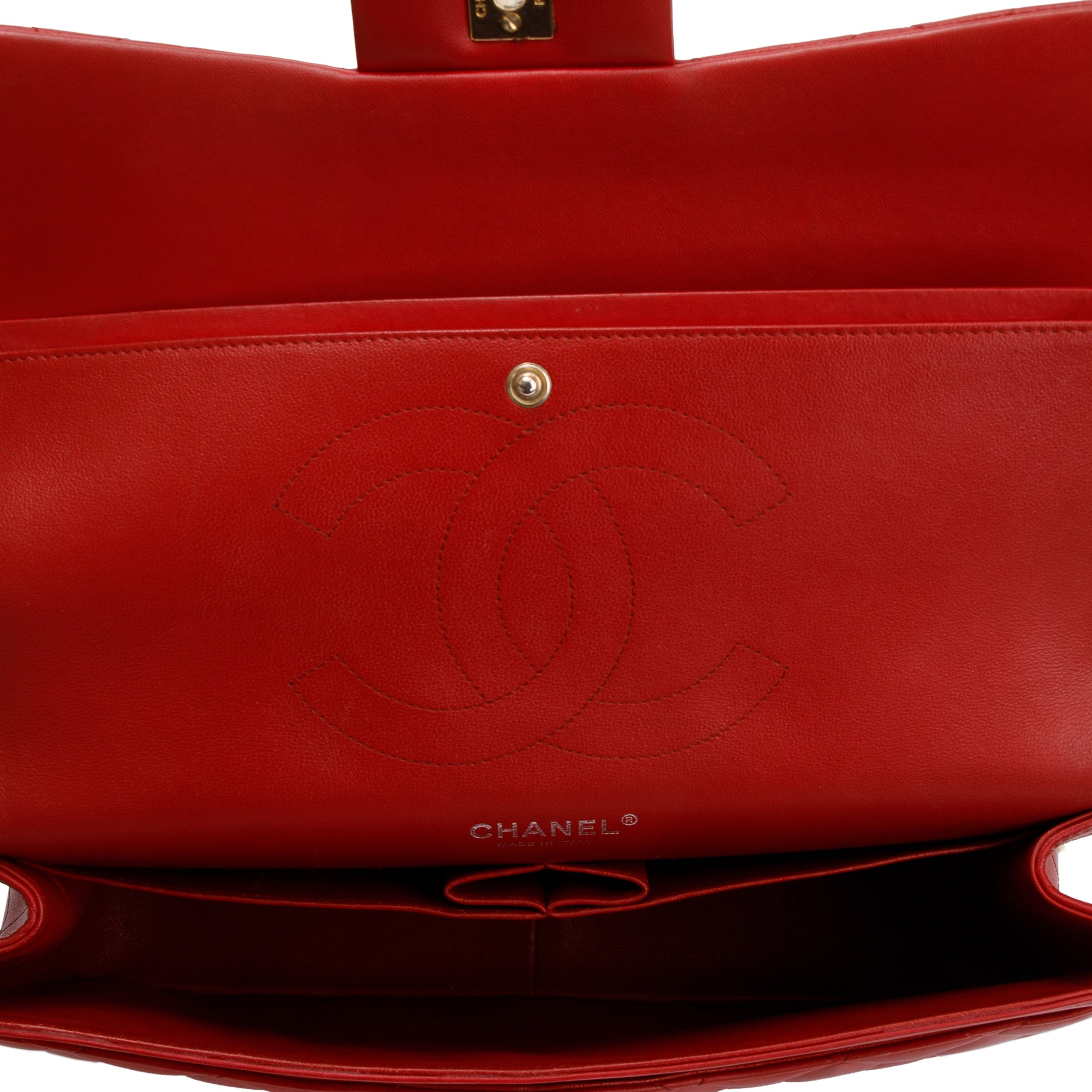 Chanel Red Lambskin Classic Jumbo Double Flap Bag