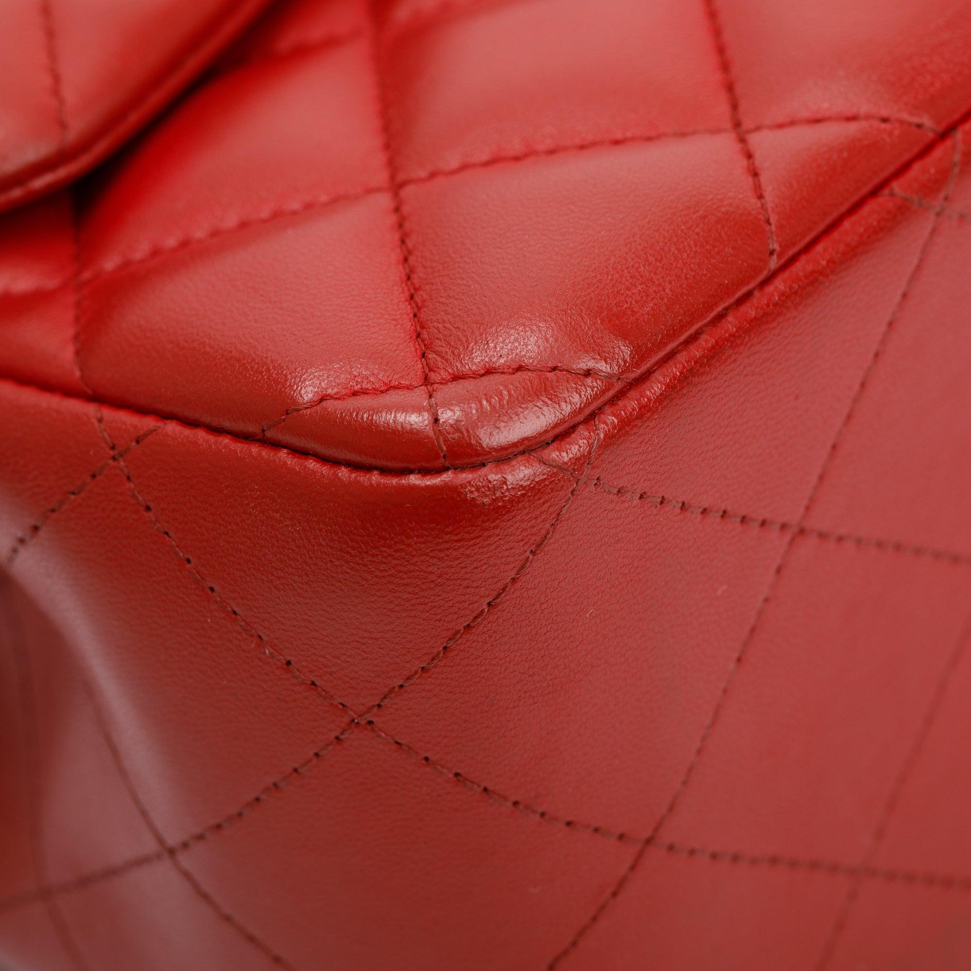 Chanel Red Lambskin Classic Jumbo Double Flap Bag