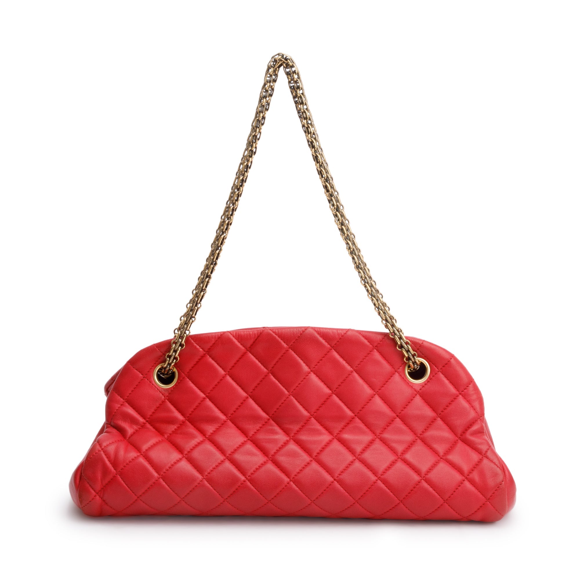 Chanel Red Lambskin Leather Just Mademoiselle Medium Bowler Bag w/ Authenticity Card