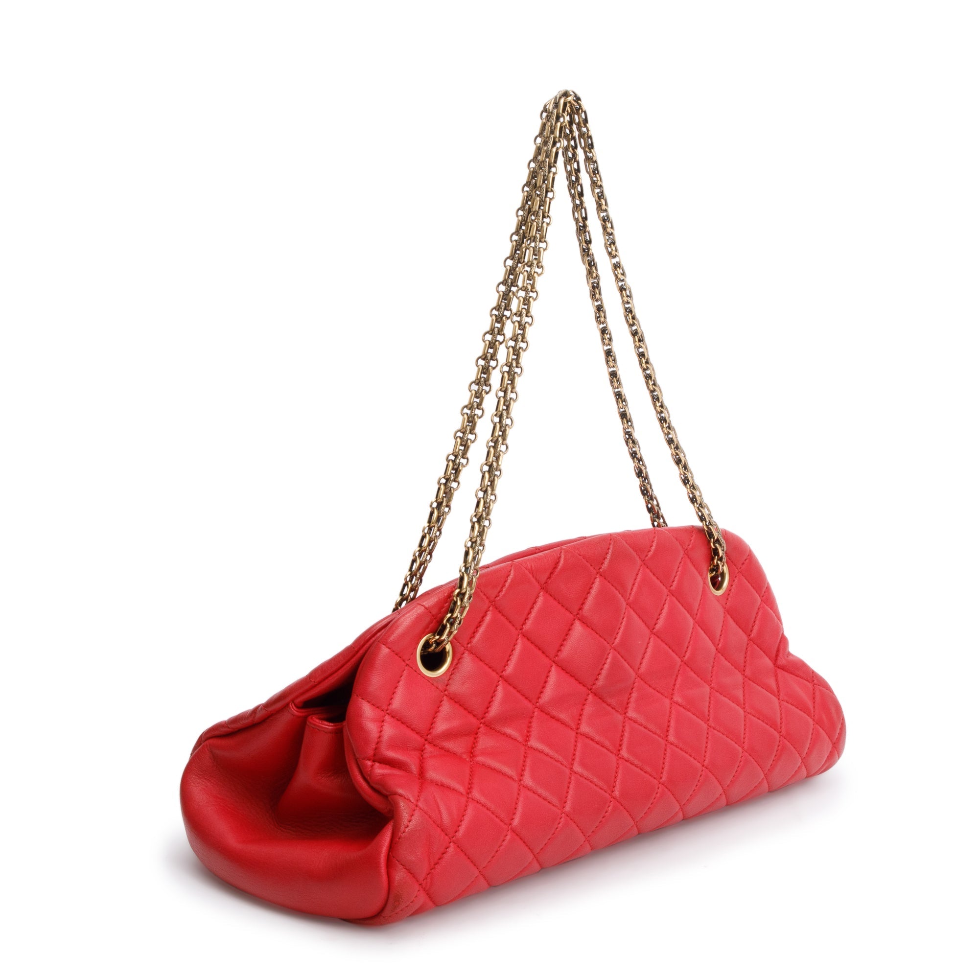 Chanel Red Lambskin Leather Just Mademoiselle Medium Bowler Bag w/ Authenticity Card