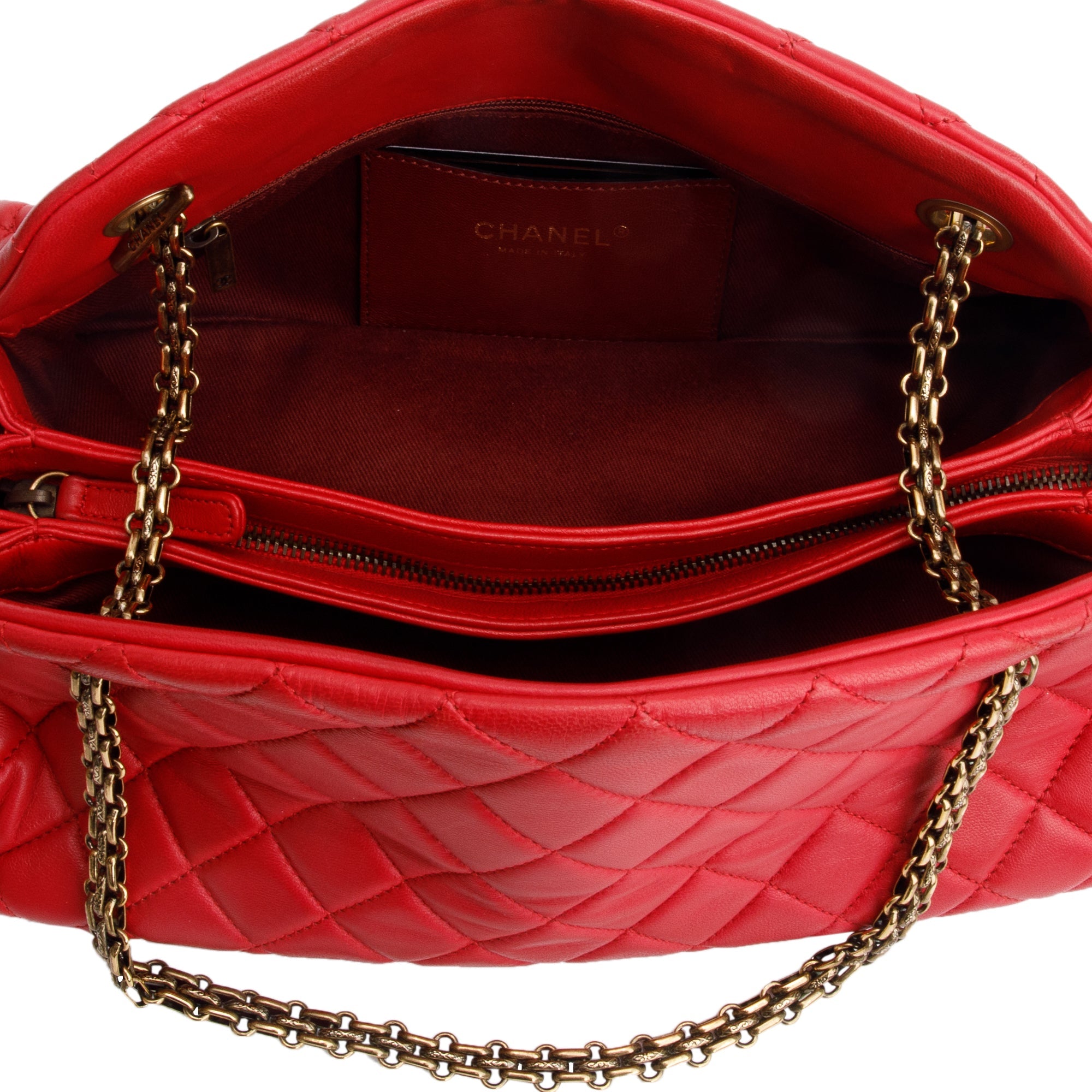 Chanel Red Lambskin Leather Just Mademoiselle Medium Bowler Bag w/ Authenticity Card