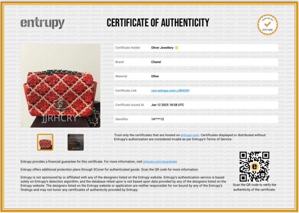 Chanel Red Patent Leather Woven Stitch CC Mini Full Flap Bag