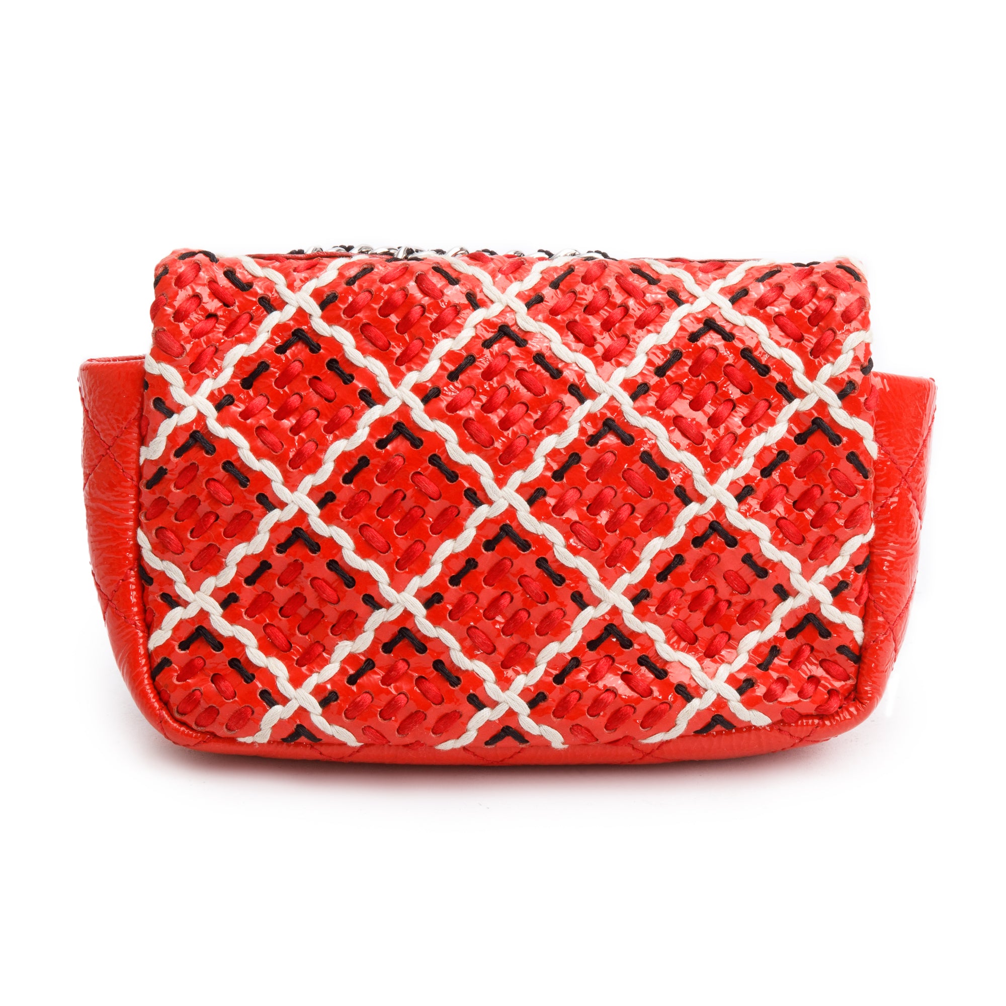 Chanel Red Patent Leather Woven Stitch CC Mini Full Flap Bag