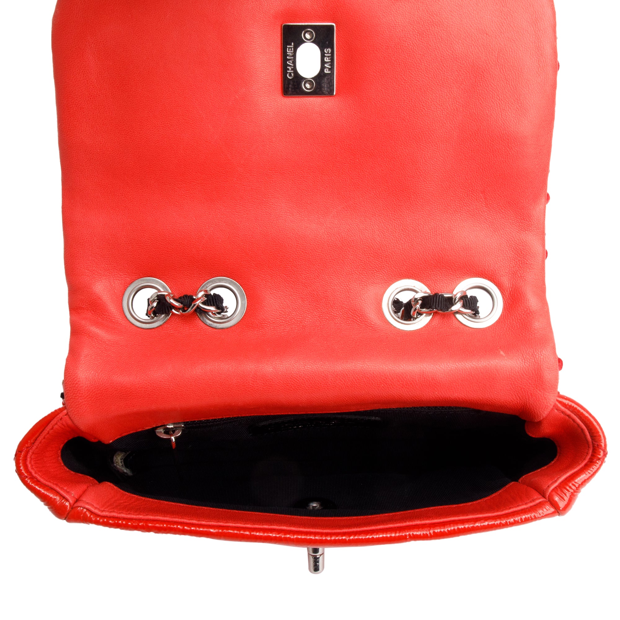 Chanel Red Patent Leather Woven Stitch CC Mini Full Flap Bag