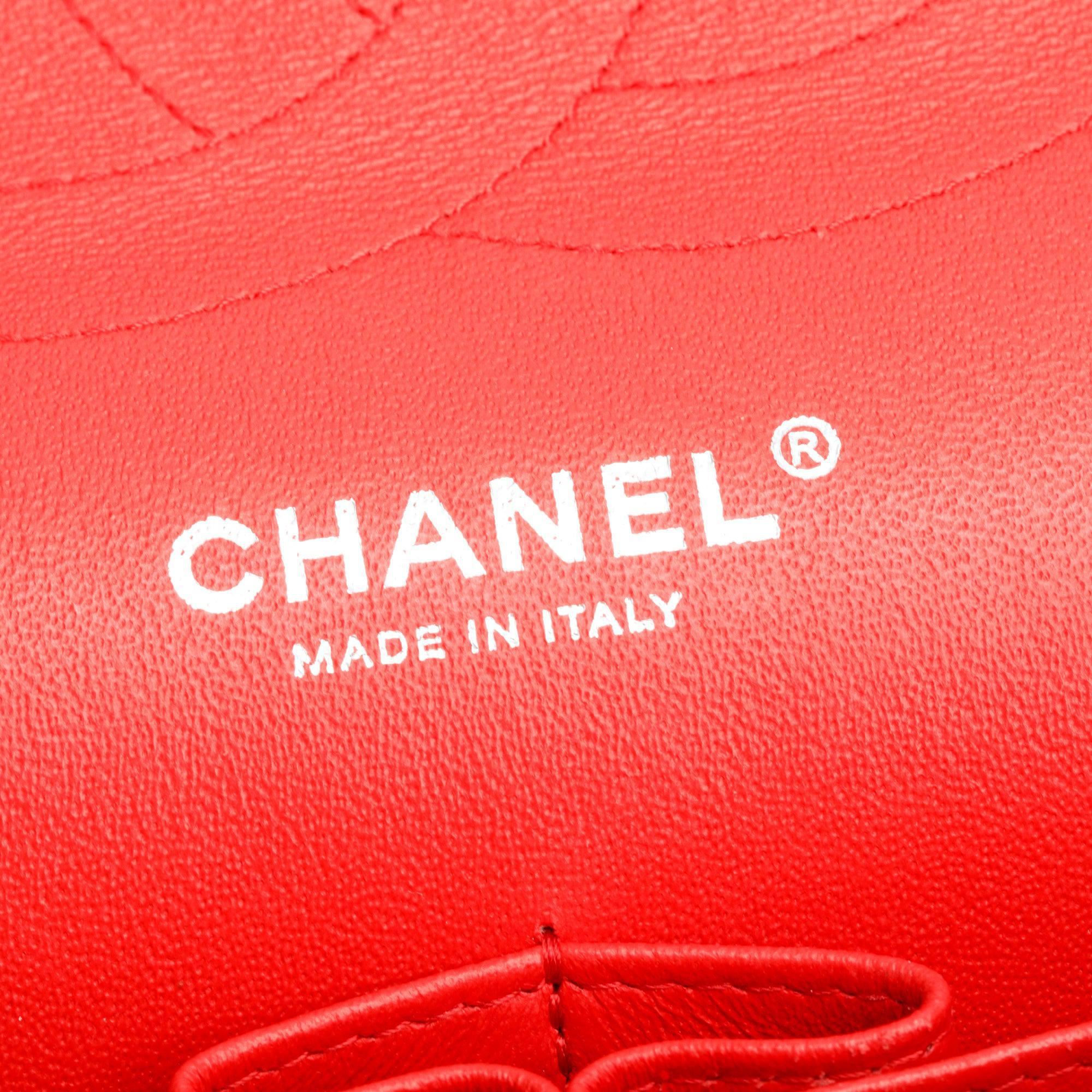 Chanel Red Quilted Caviar Leather Chevron Jumbo Double Flap Bag w/ Authenticity Card