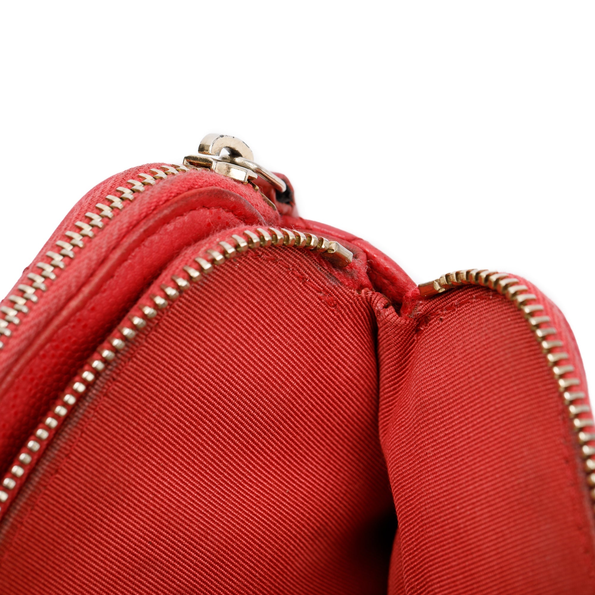 Chanel Red Quilted Caviar Leather Classic Double Zip Wallet on Chain w/ Box & Authenticity Card