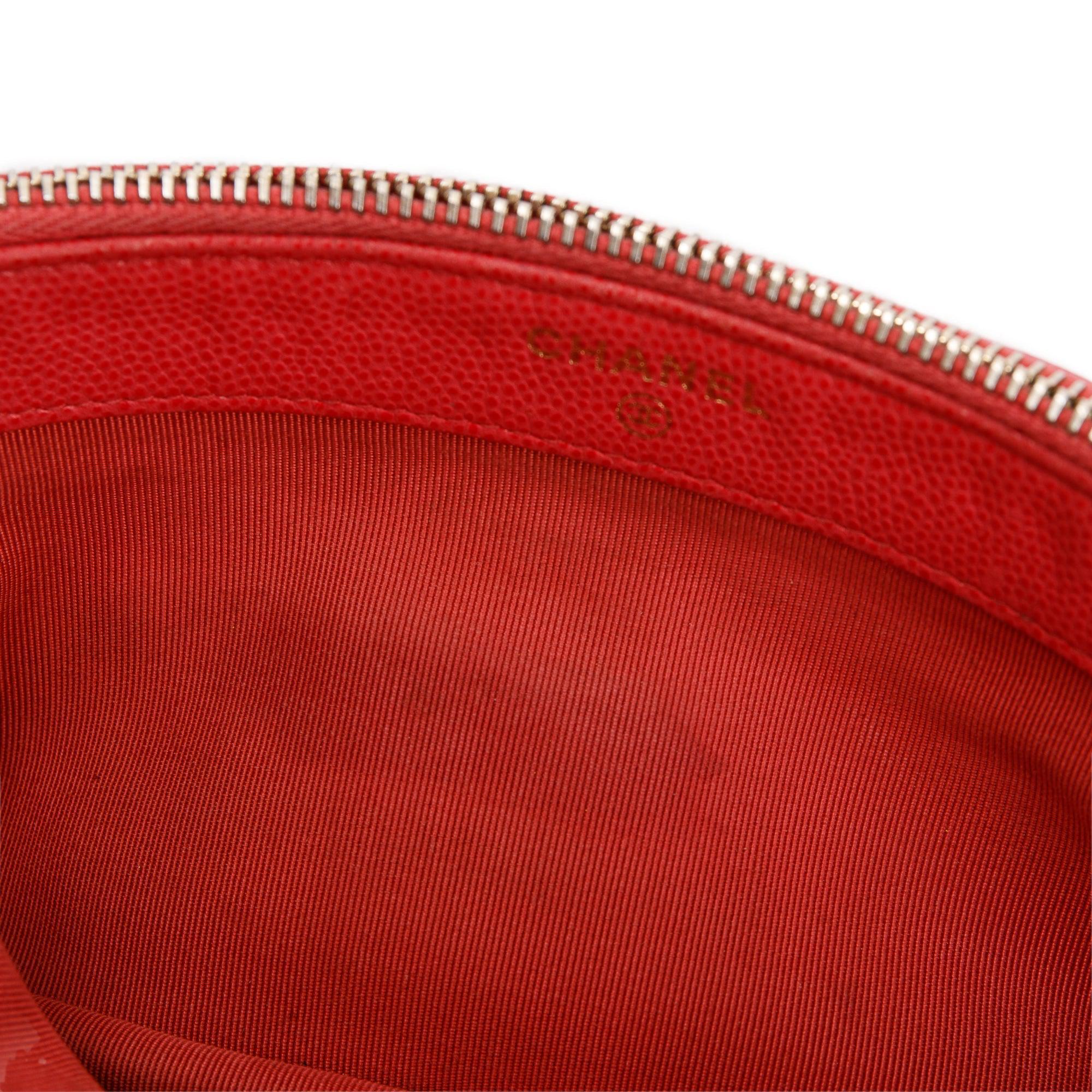 Chanel Red Quilted Caviar Leather Classic Double Zip Wallet on Chain w/ Box & Authenticity Card