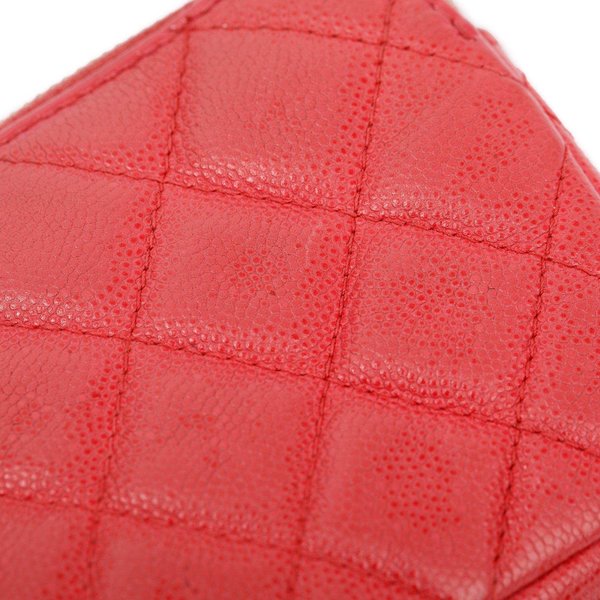 Chanel Red Quilted Caviar Leather Classic Double Zip Wallet on Chain w/ Box & Authenticity Card