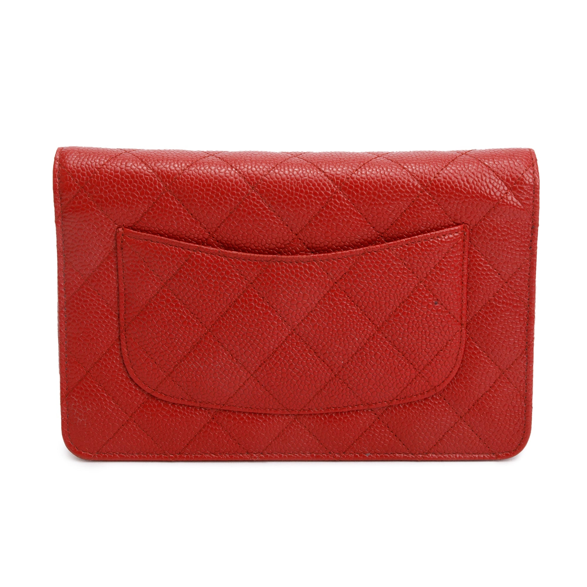 Chanel Red Quilted Caviar Leather Classic Wallet on Chain w/ Box & Authenticity Card