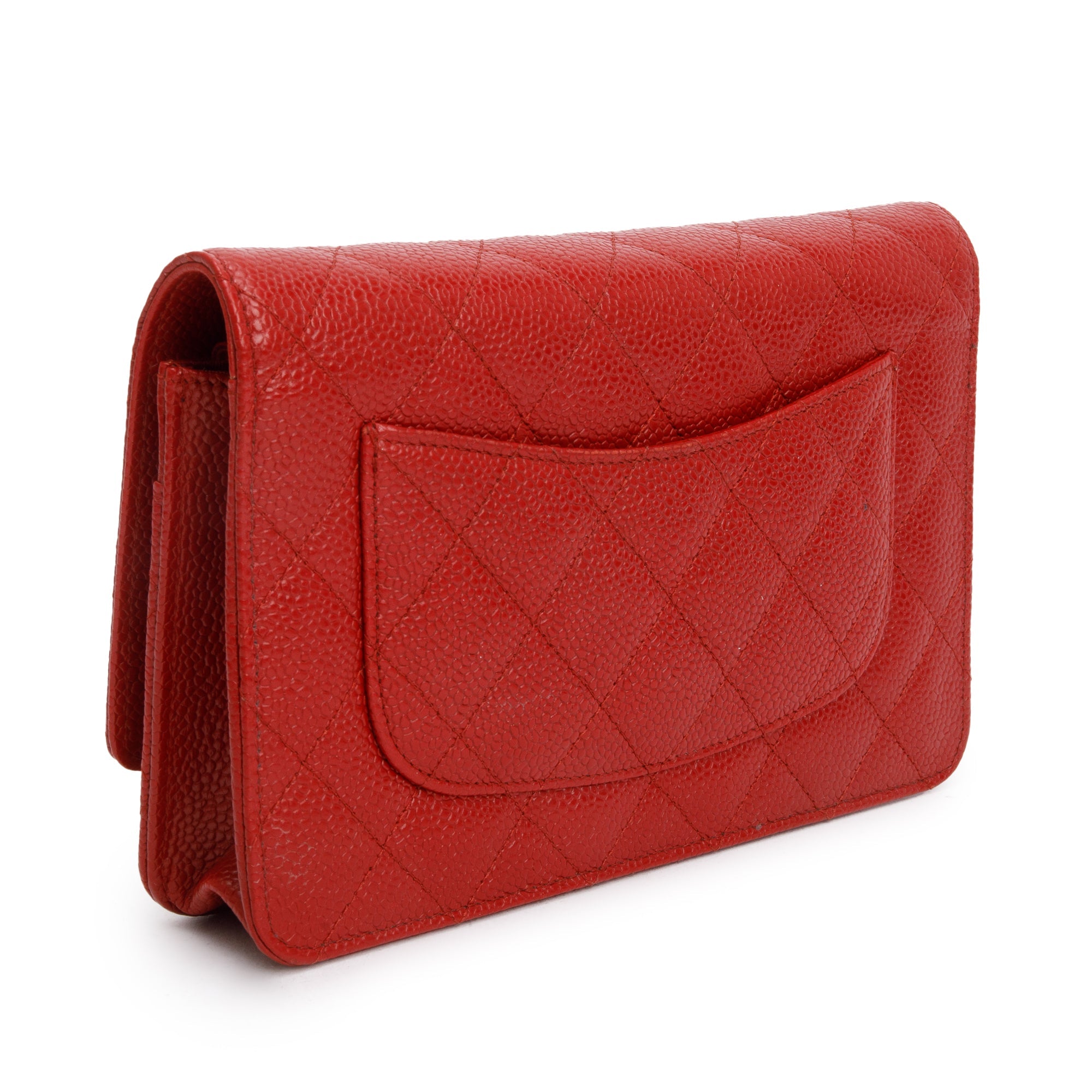 Chanel Red Quilted Caviar Leather Classic Wallet on Chain w/ Box & Authenticity Card