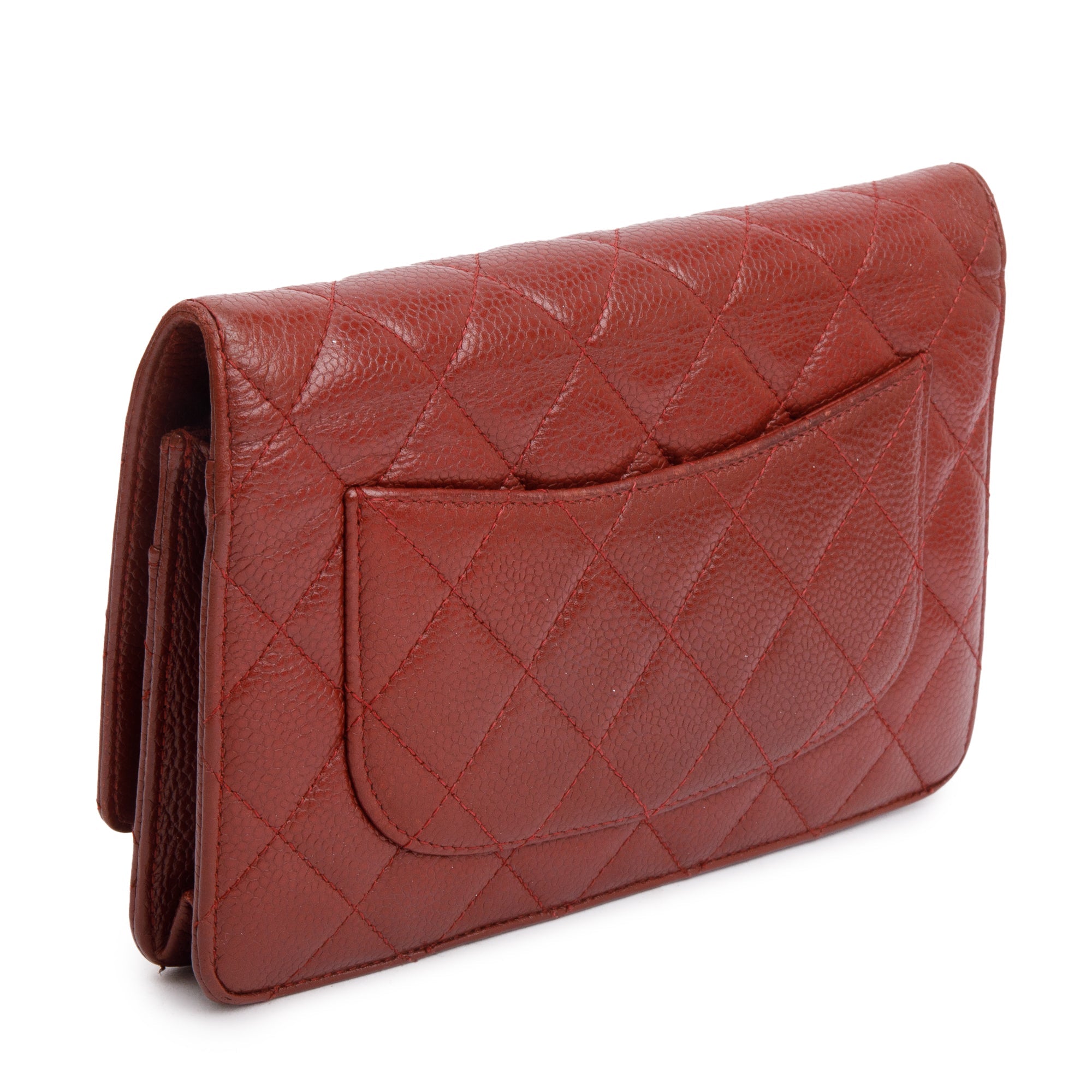 Chanel Red Quilted Caviar Leather Classic Wallet on Chain w/ Box & Authenticity Card