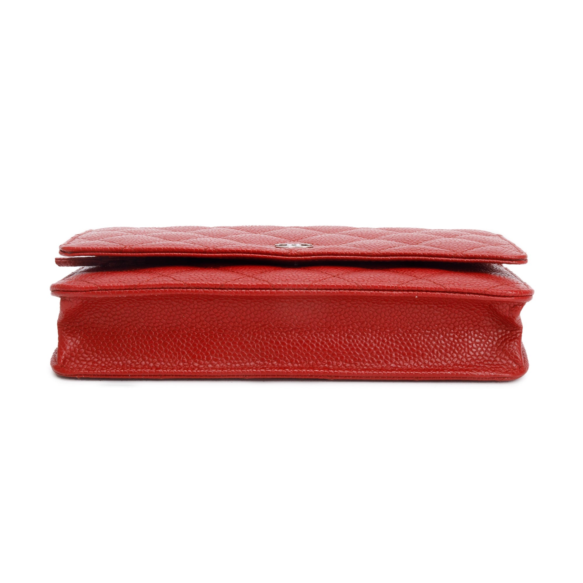 Chanel Red Quilted Caviar Leather Classic Wallet on Chain w/ Box & Authenticity Card