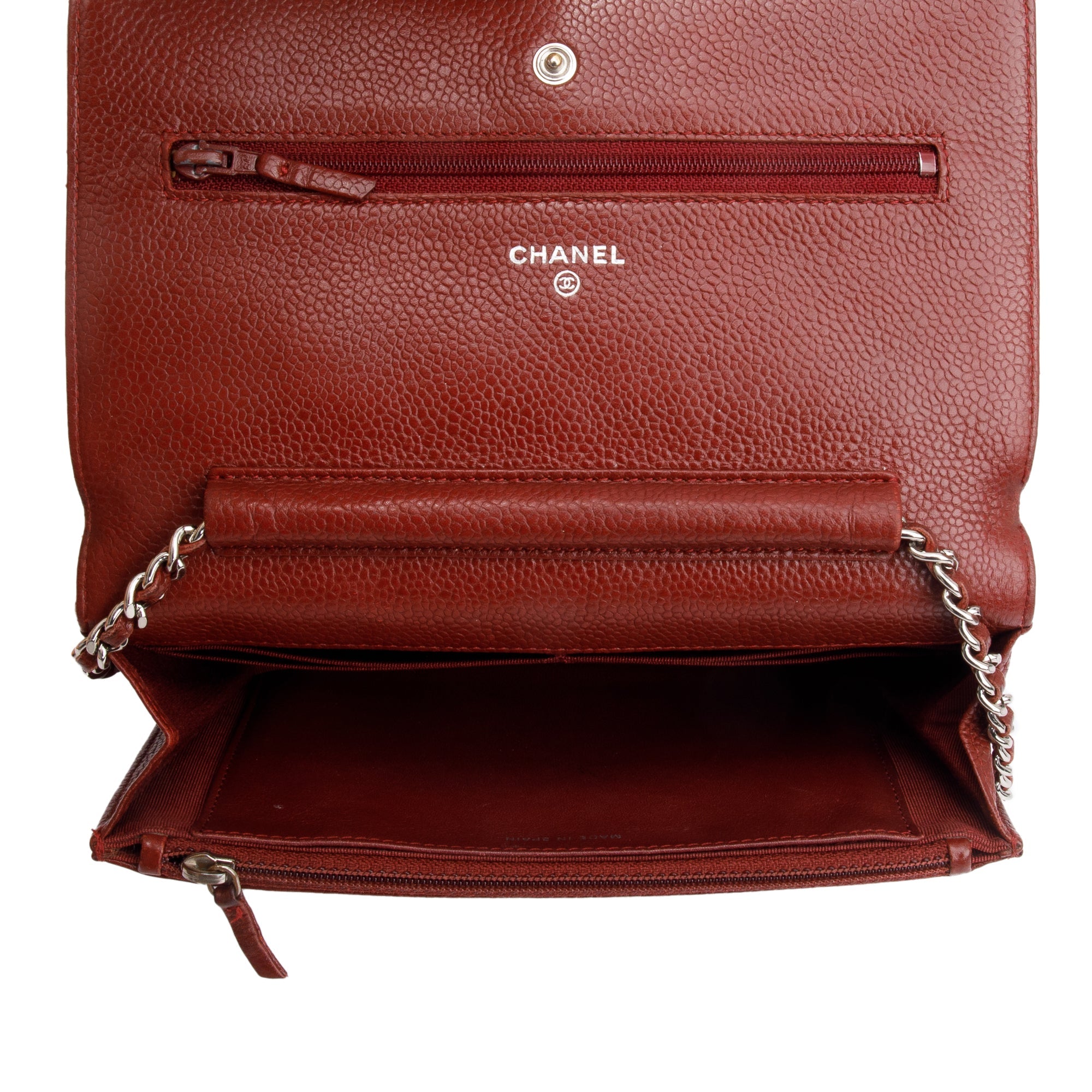 Chanel Red Quilted Caviar Leather Classic Wallet on Chain w/ Box & Authenticity Card