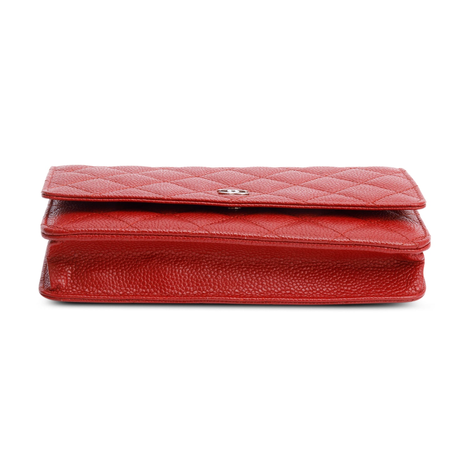 Chanel Red Quilted Caviar Leather Classic Wallet on Chain w/ Box, Receipt, Authenticity Card