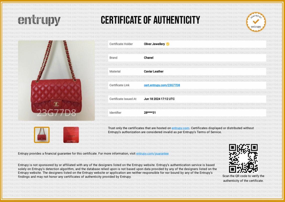 Chanel Red Quilted Caviar Leather Jumbo Double Flap Bag w/ Box, Receipt & Authenticity Card