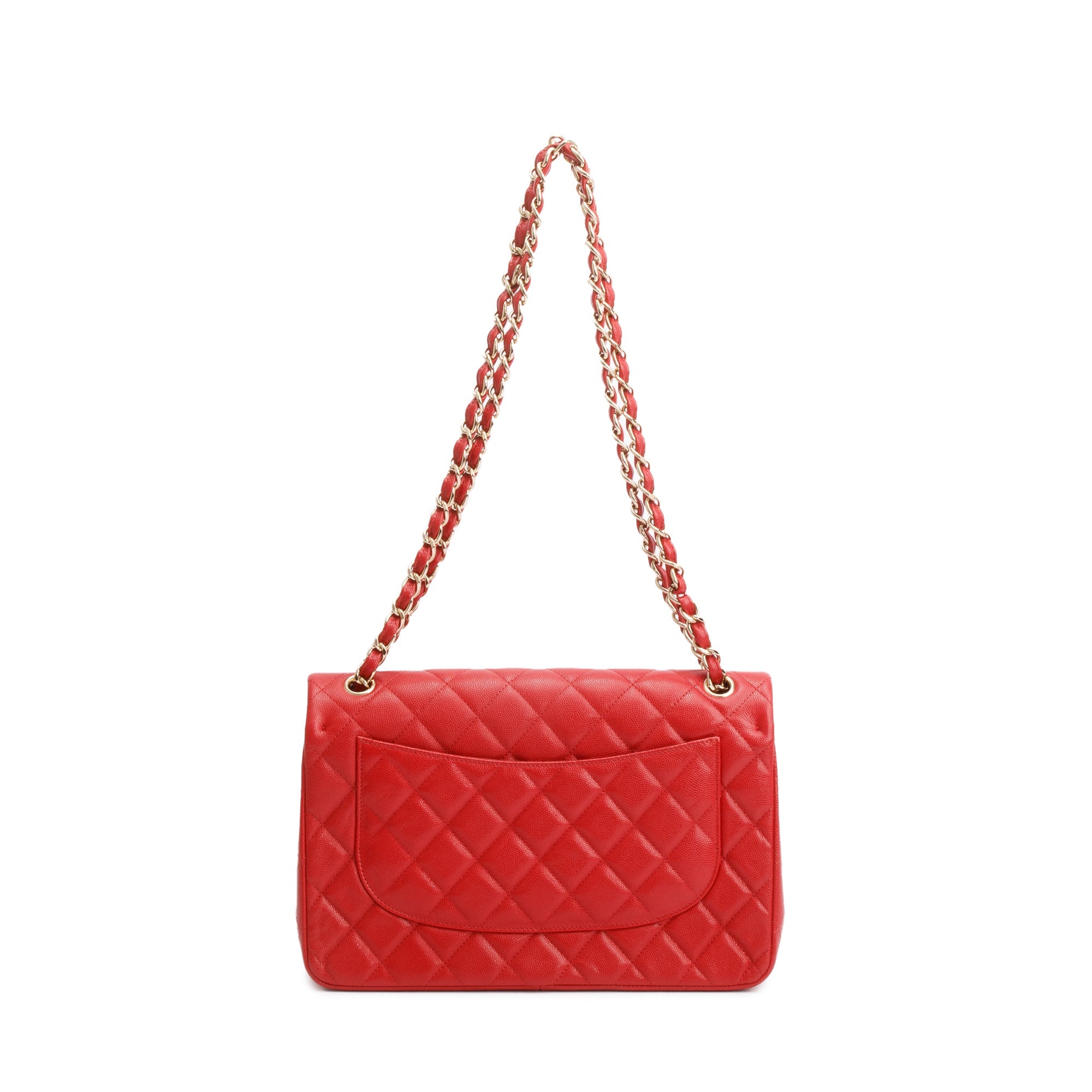 Chanel Red Quilted Caviar Leather Jumbo Double Flap Bag w/ Box, Receipt & Authenticity Card