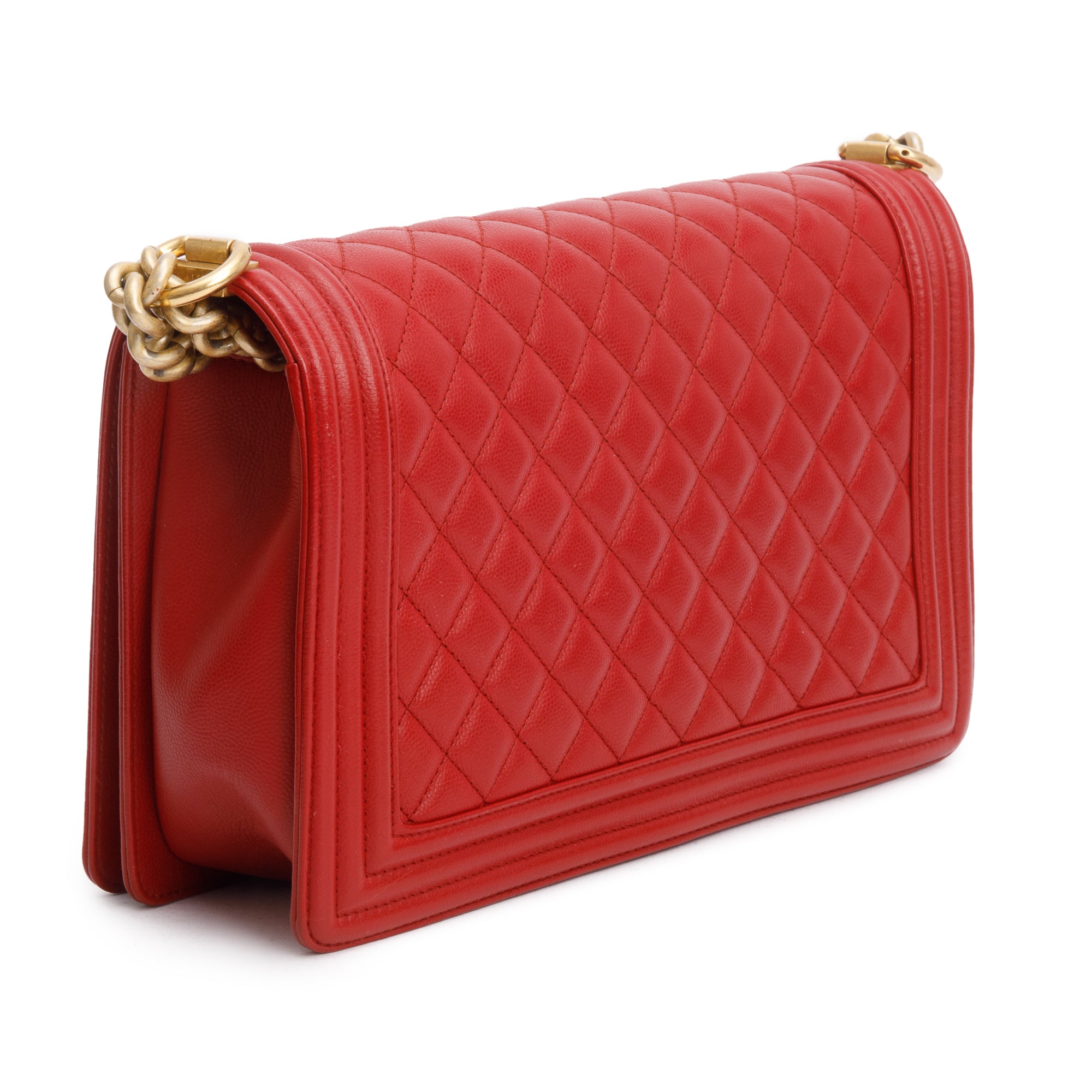 Chanel Red Quilted Caviar Leather Large Boy Bag w/ Authenticity Card