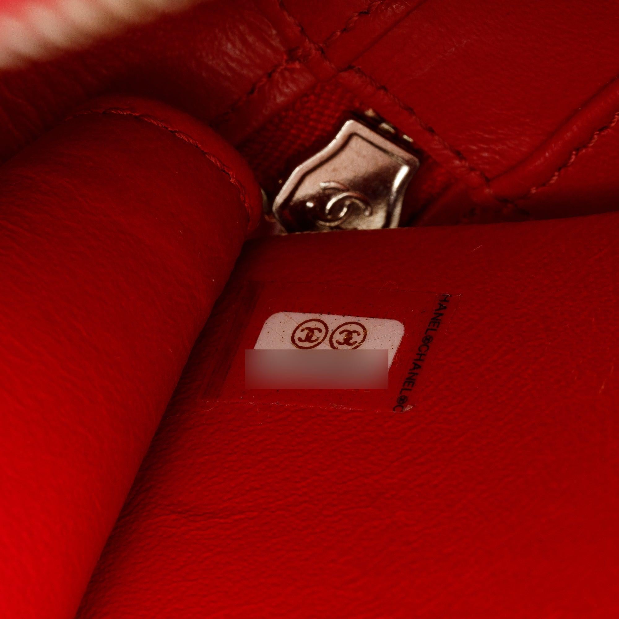 Chanel Red Quilted Caviar Leather Small CC Filigree Vanity Chain Clutch