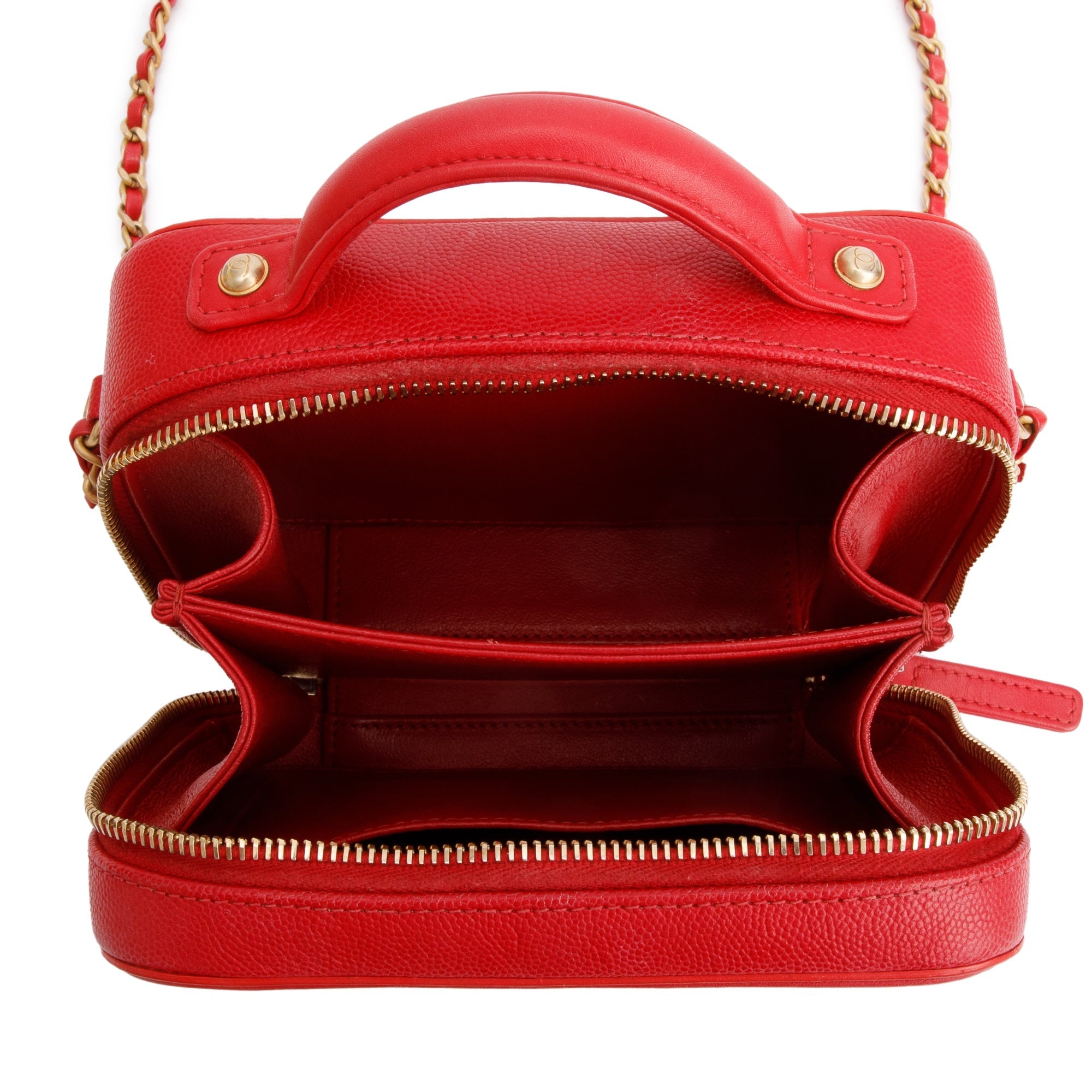 Chanel Red Quilted Caviar Leather Small CC Filigree Vanity Chain Clutch