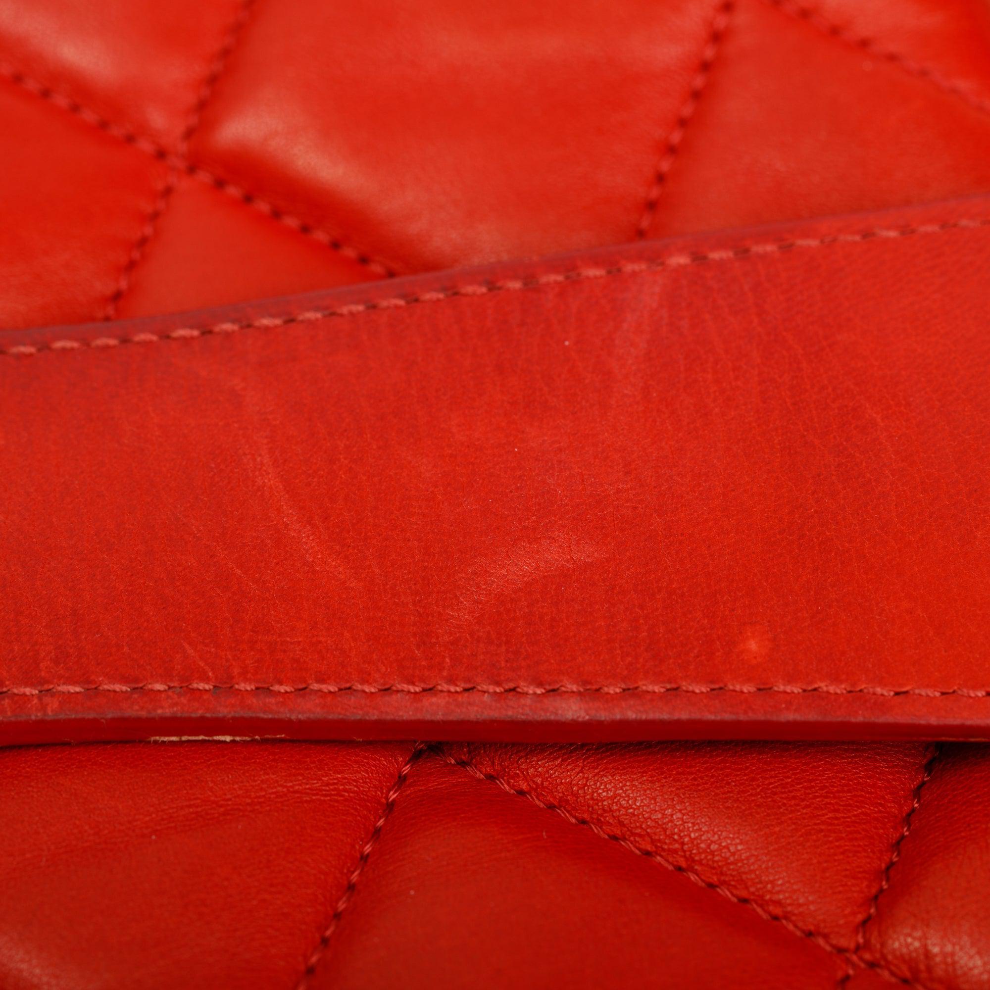 Chanel Red Quilted Lambskin Leather Chanel 3 Maxi Flap Bag w/ Authenticity Card