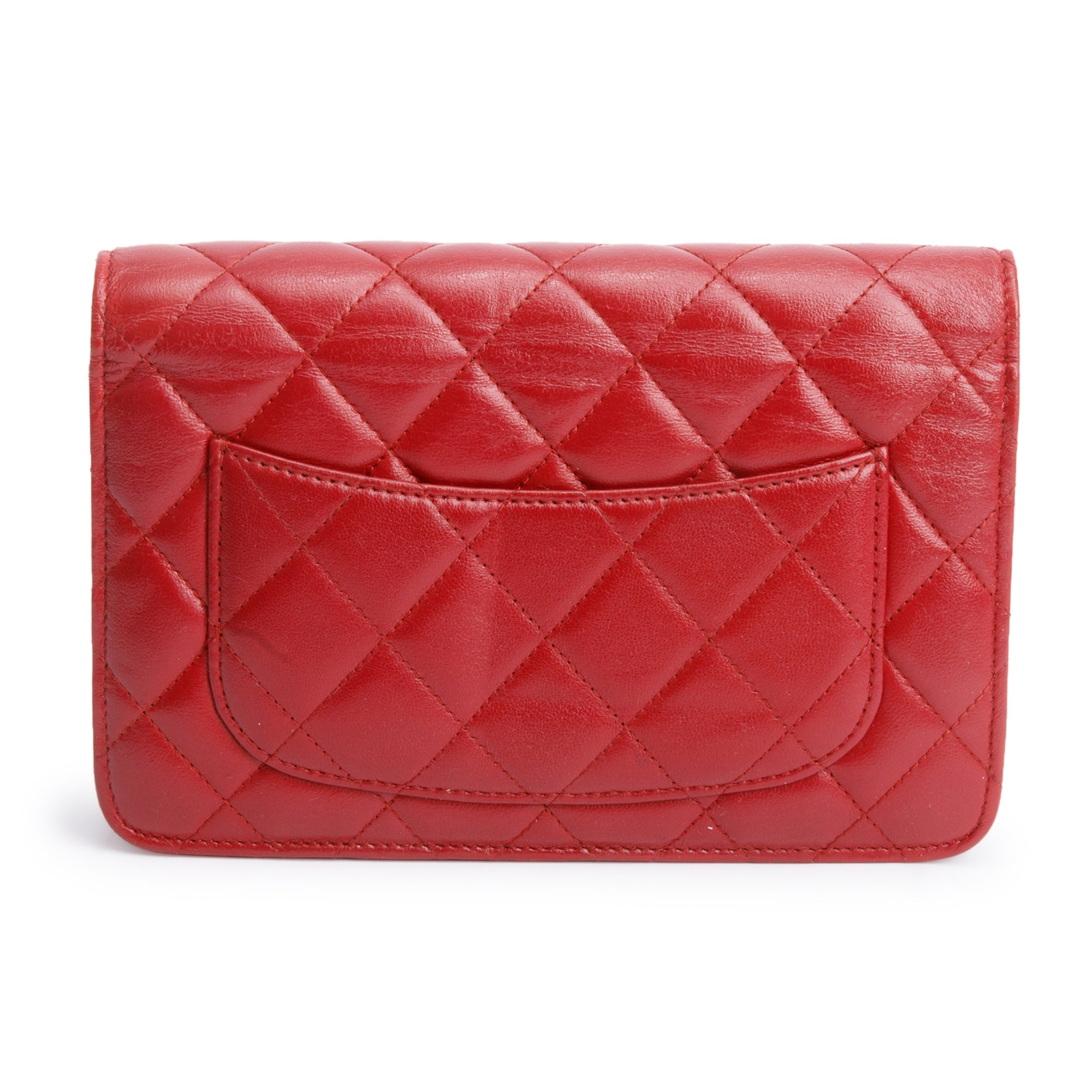 Chanel Red Quilted Lambskin Leather Classic Wallet on Chain w/ Authenticity Card