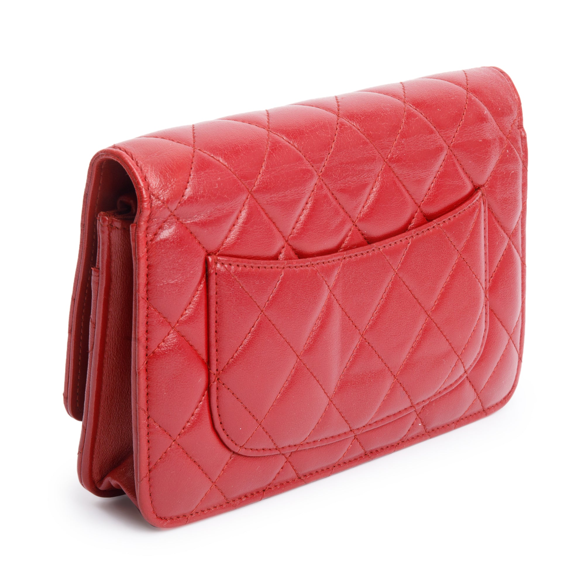 Chanel Red Quilted Lambskin Leather Classic Wallet on Chain w/ Authenticity Card