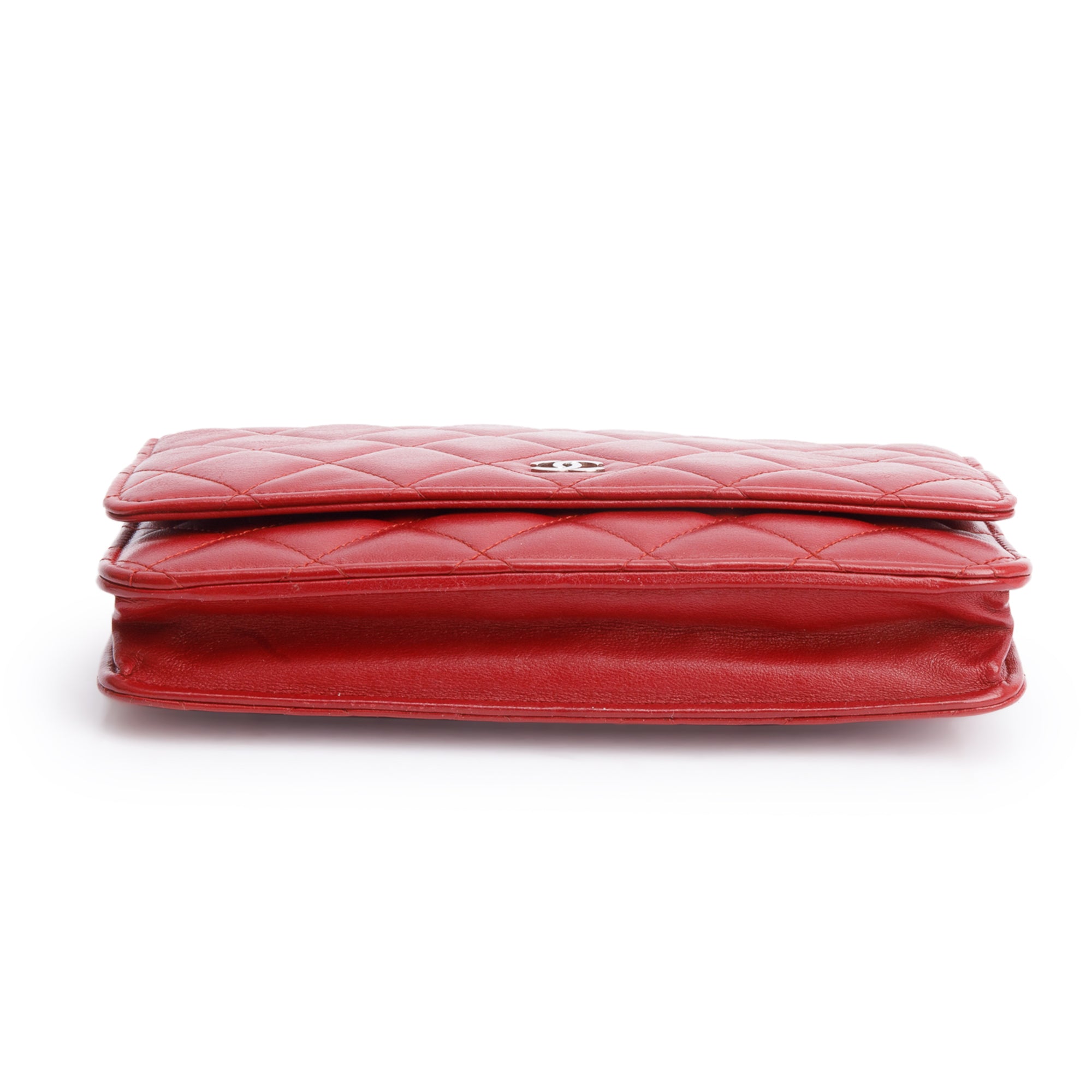 Chanel Red Quilted Lambskin Leather Classic Wallet on Chain w/ Authenticity Card