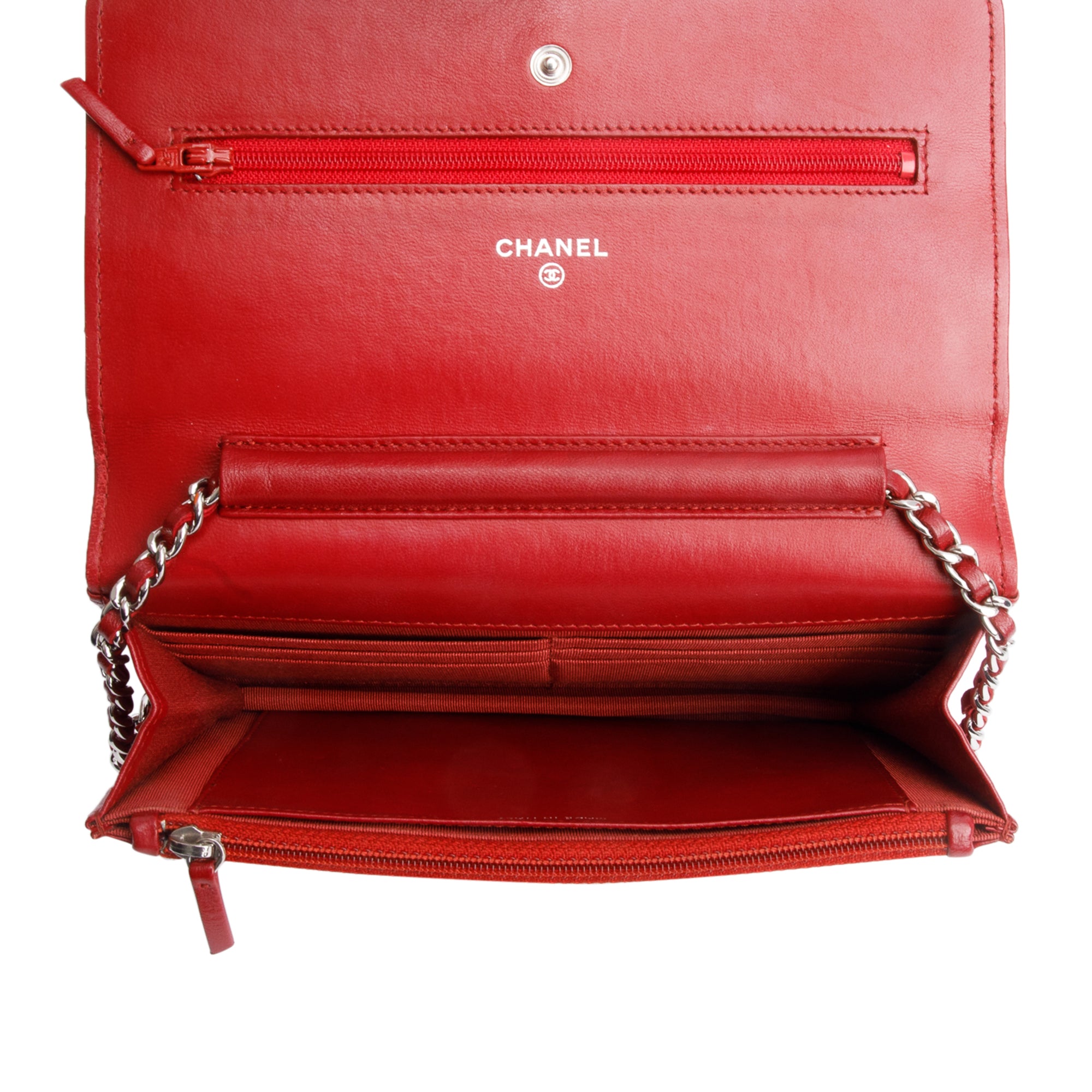 Chanel Red Quilted Lambskin Leather Classic Wallet on Chain w/ Authenticity Card