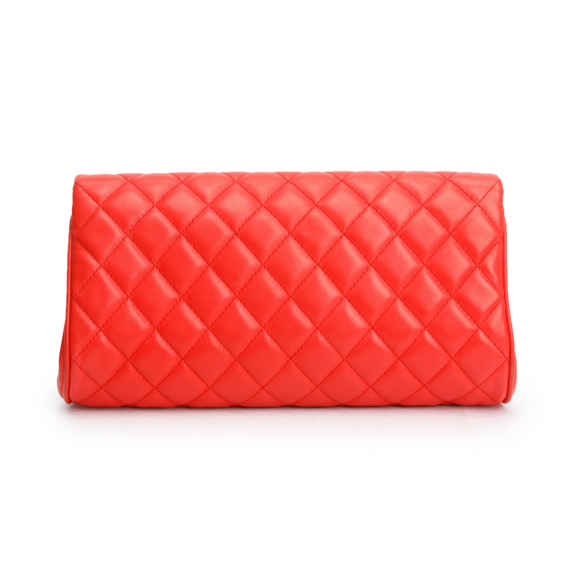 Chanel Red Quilted Lambskin Leather Fold Up Again Clutch w/ Box