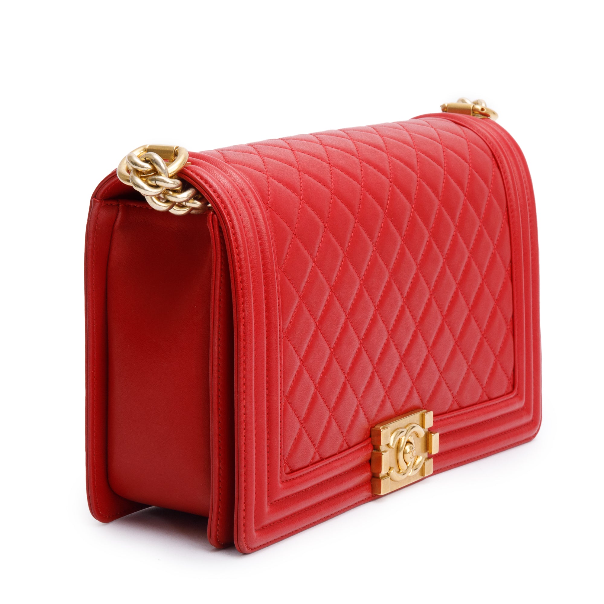 Chanel Red Quilted Lambskin Leather Large Boy Bag w/ Box & Authenticity Card