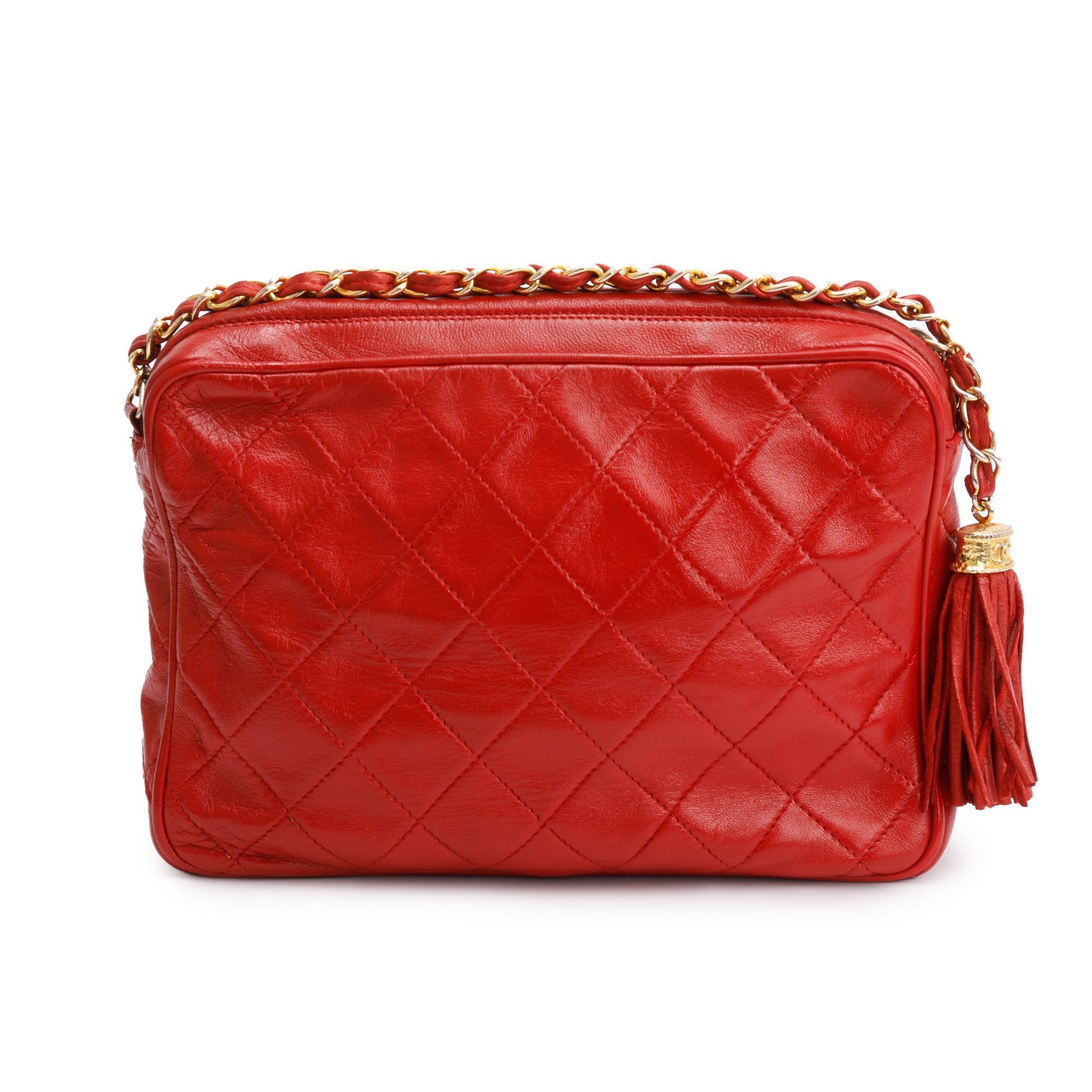 Chanel Red Quilted Leather CC Tassel Camera Bag