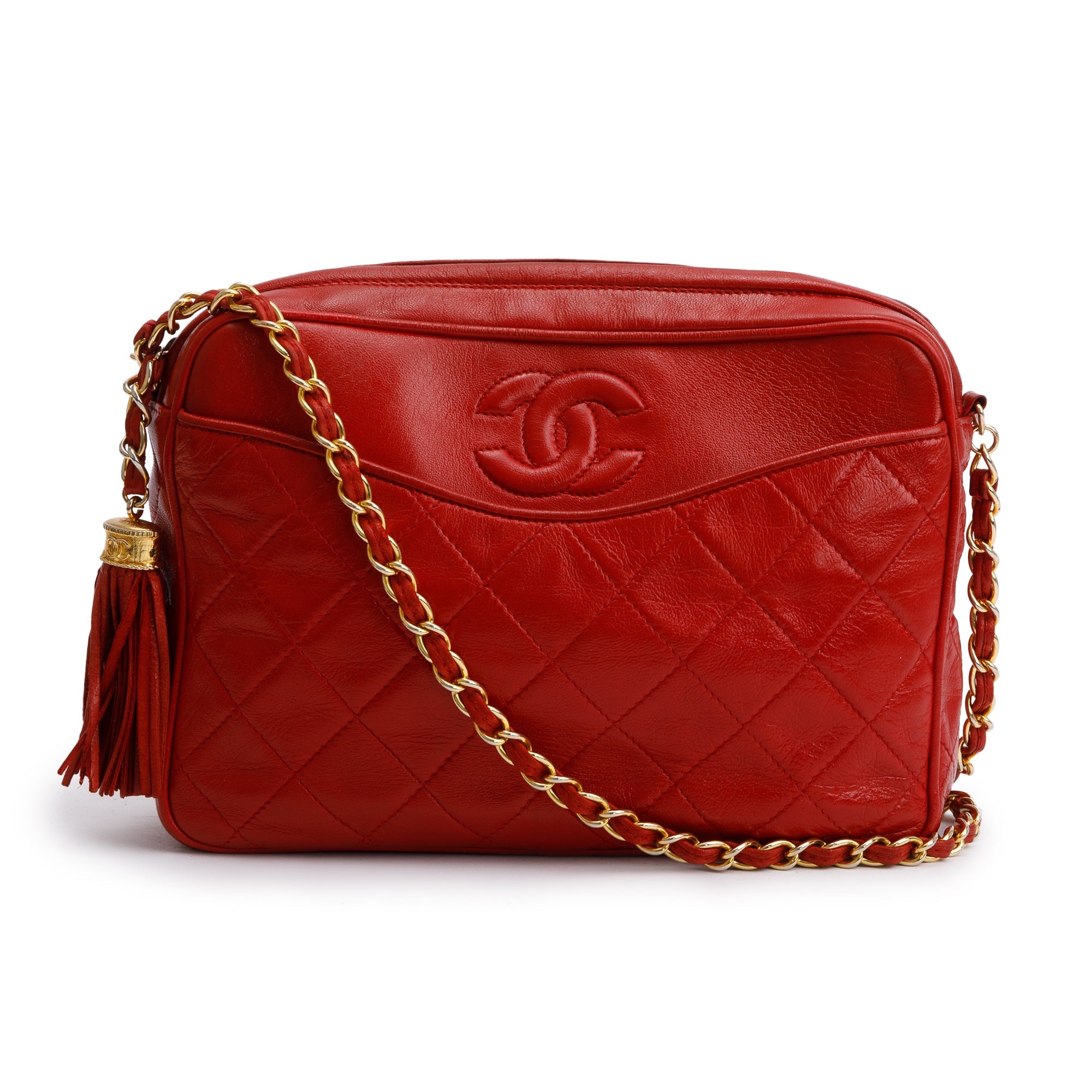 Chanel Red Quilted Leather CC Tassel Camera Bag