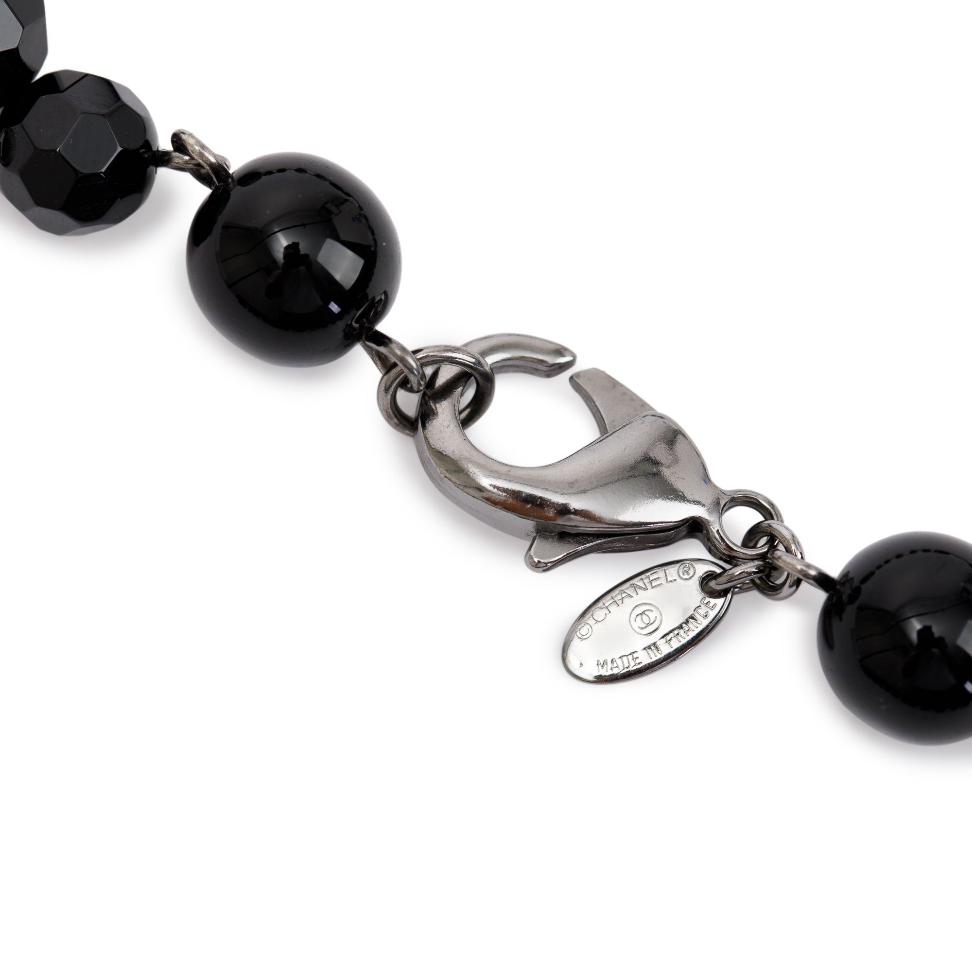 Chanel Ruthenium Plated Faux Pearl, Resin & Bead CC Long Necklace w/ Box