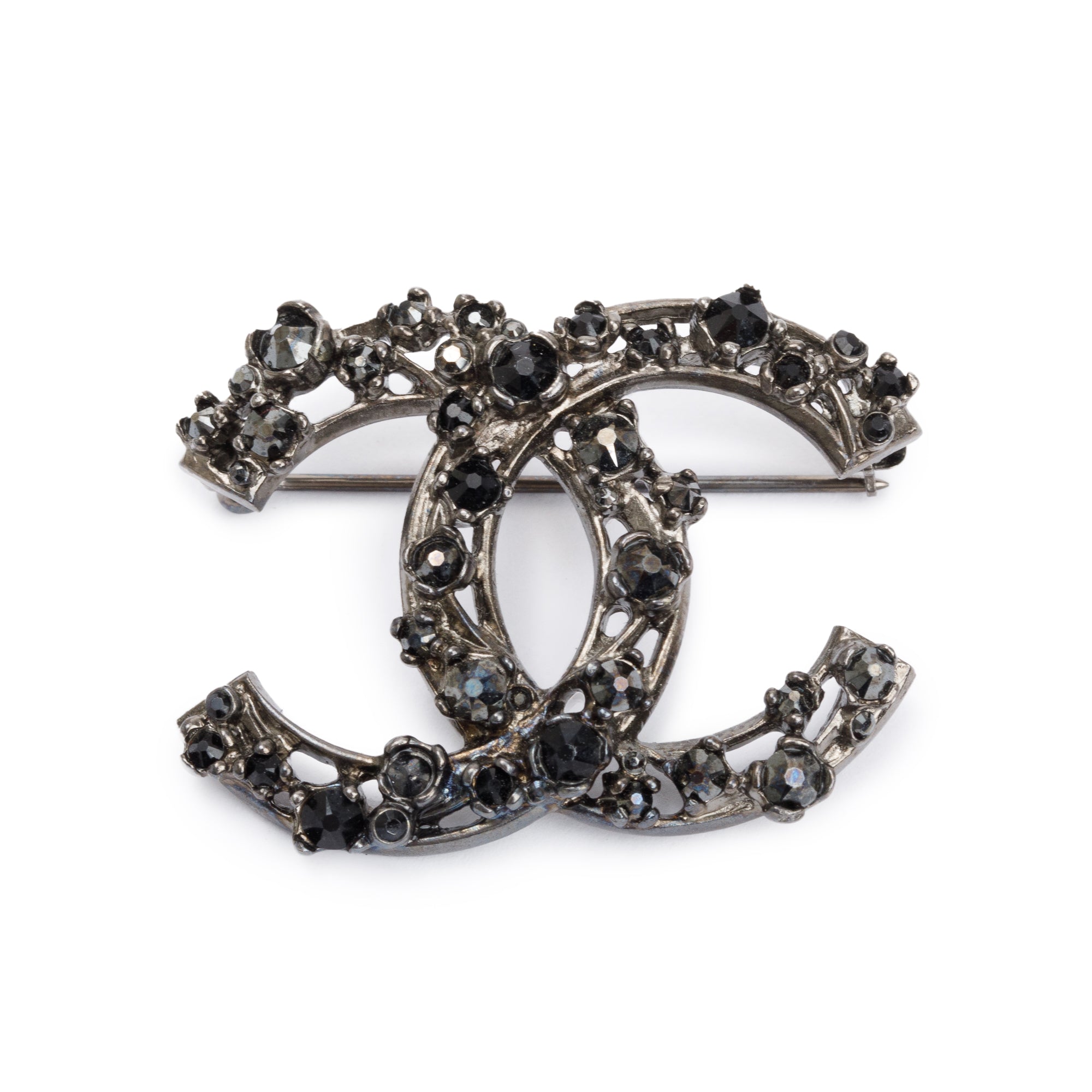 Chanel Ruthenium Plated Strass CC Brooch