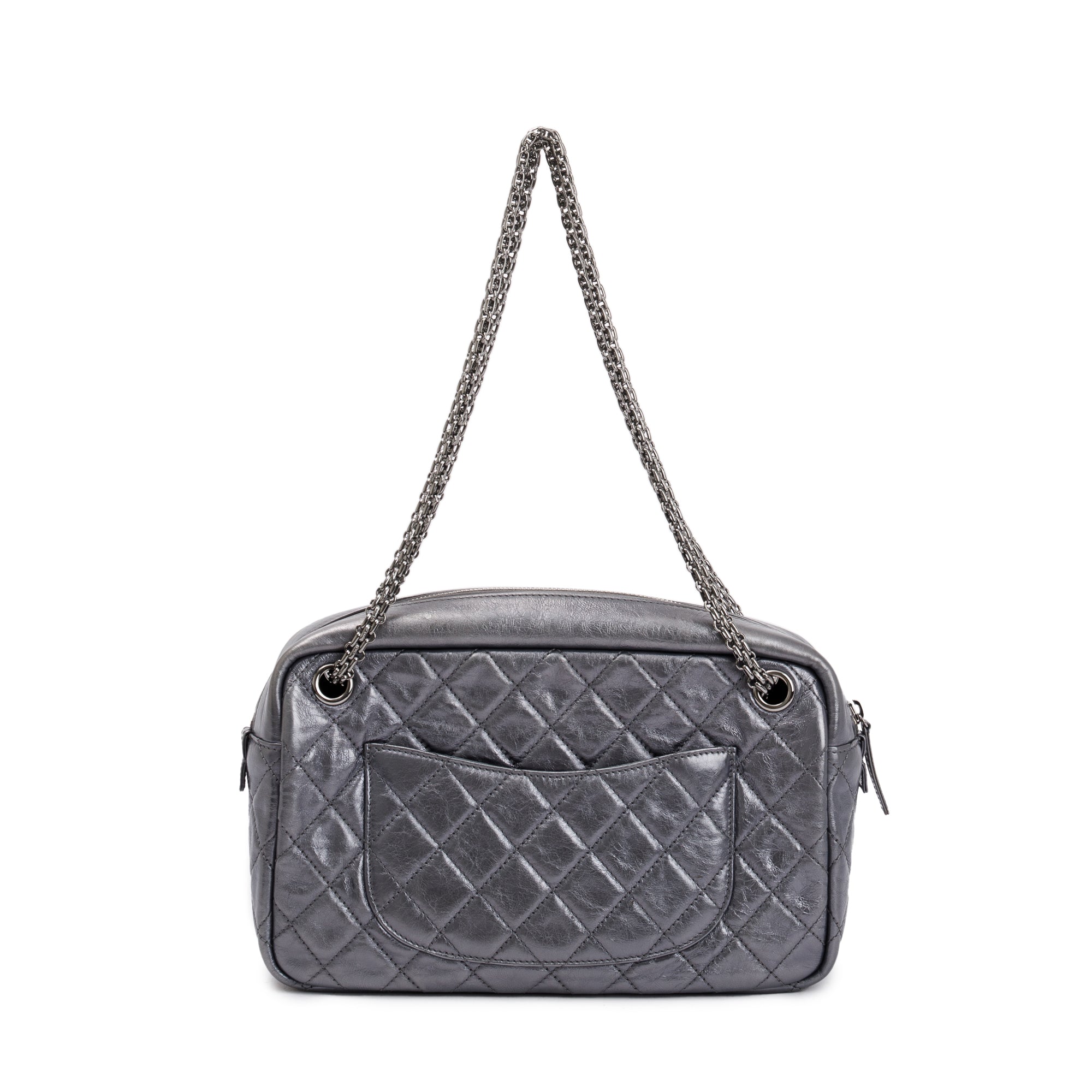 Chanel Silver Aged Calfskin Leather Medium Reissue Camera Bag w/ Authenticity Card