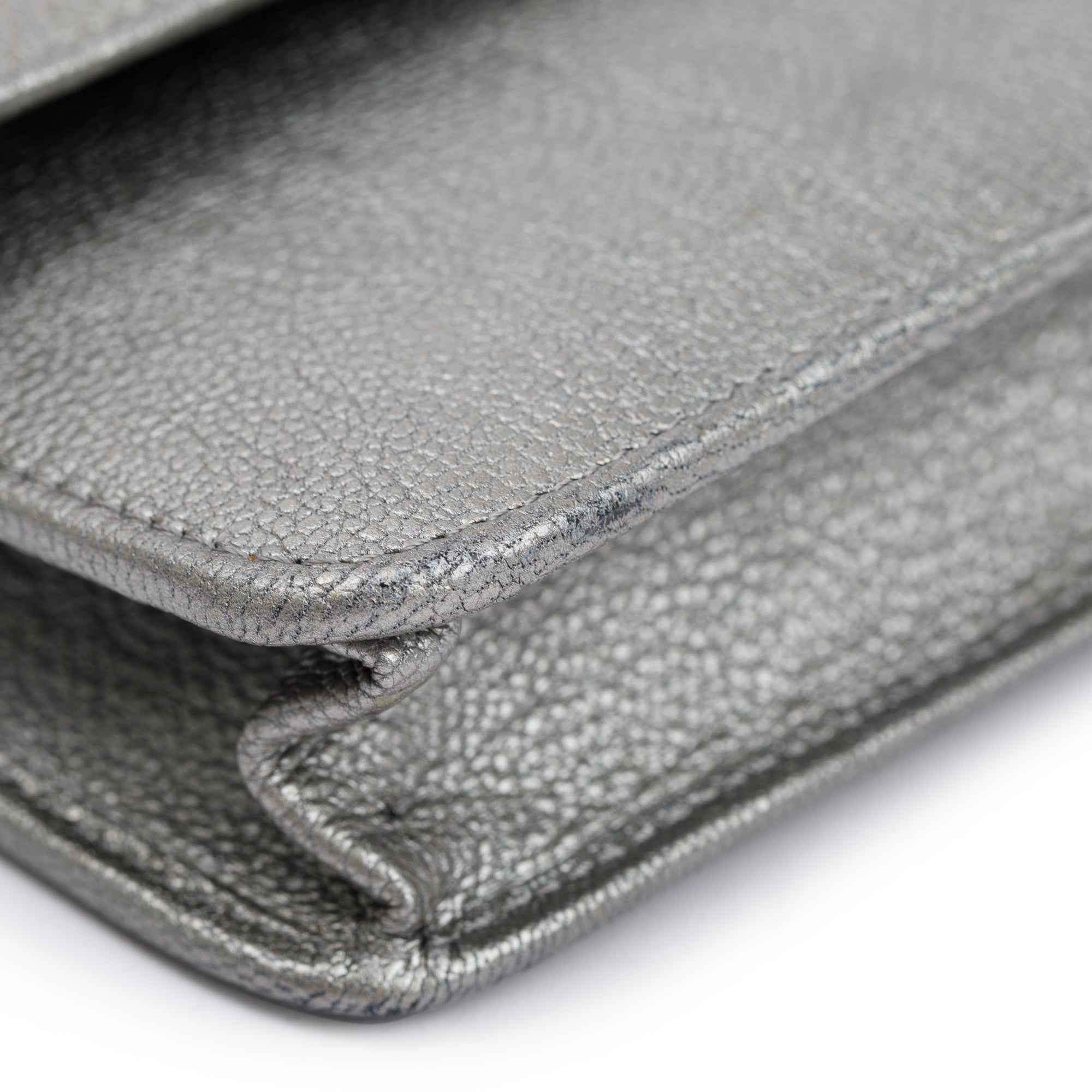 Chanel Silver Calfskin Leather CC Wallet on Chain w/ Box