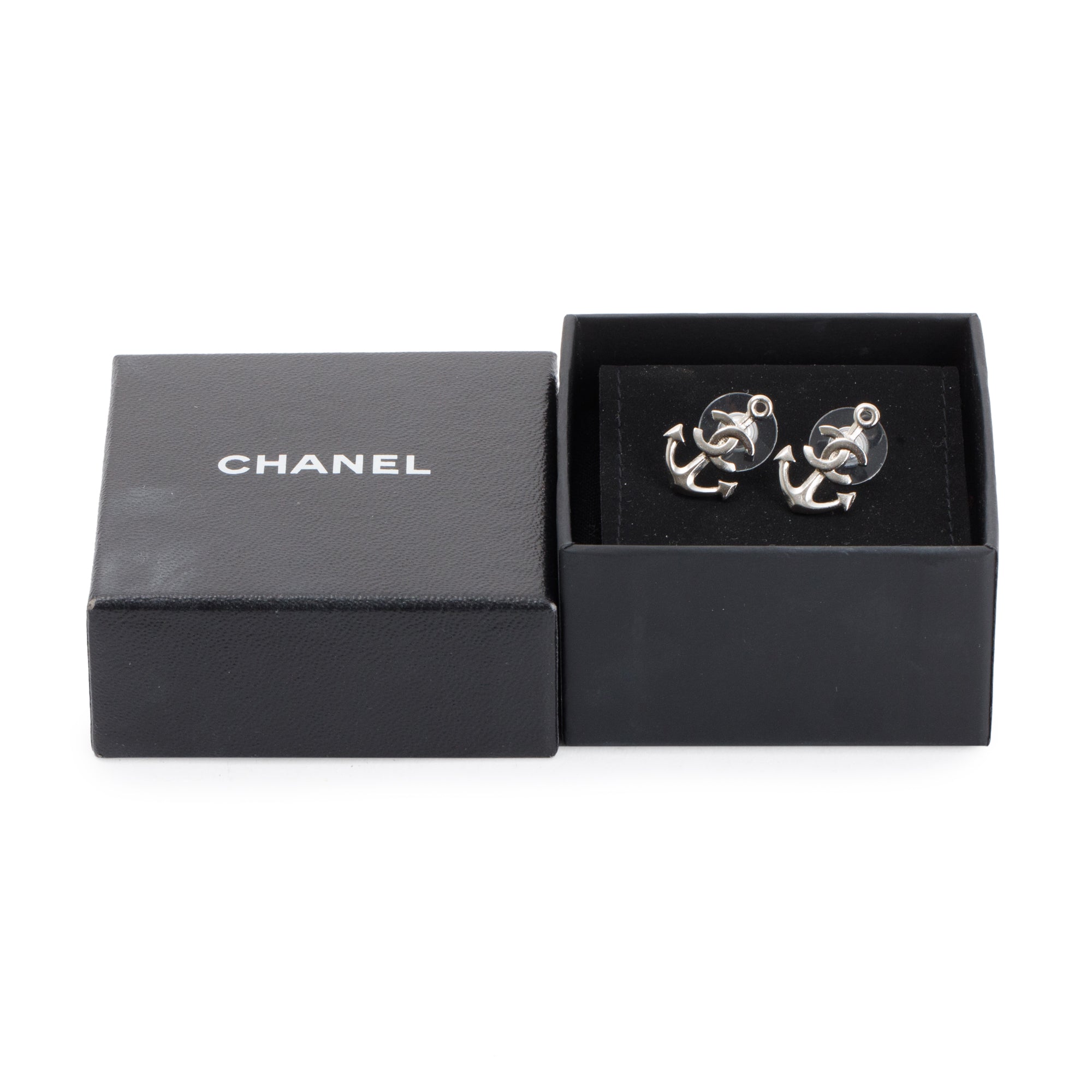 Chanel Silver Metal Anchor CC Earrings w/ Box