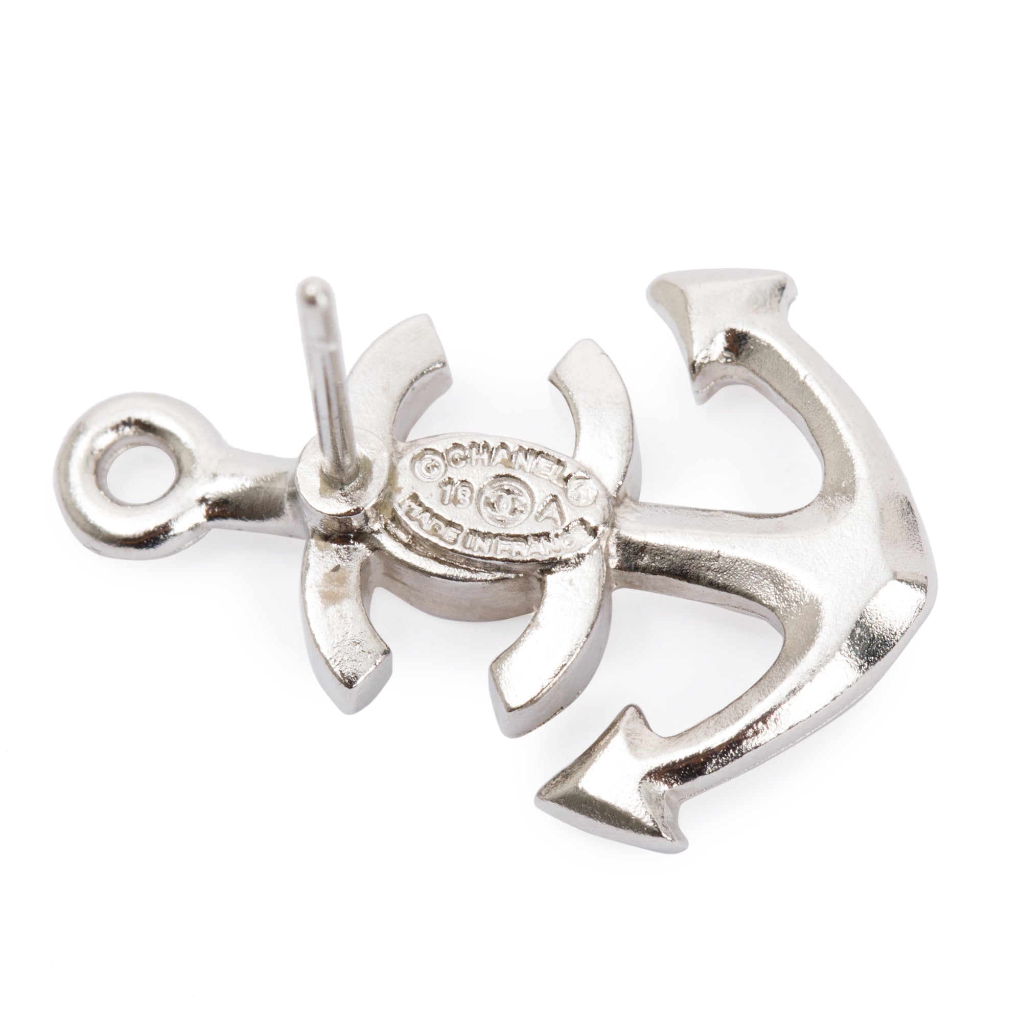 Chanel Silver Metal Anchor CC Earrings w/ Box