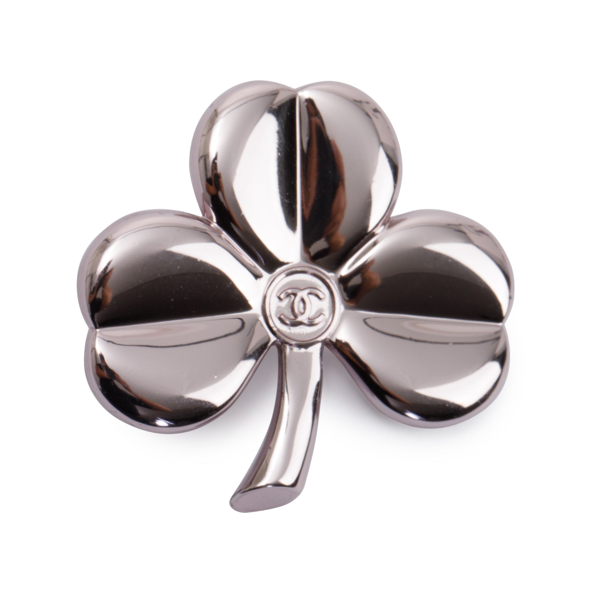 Chanel Silver Metal Three Leaf Clover CC Pin Brooch
