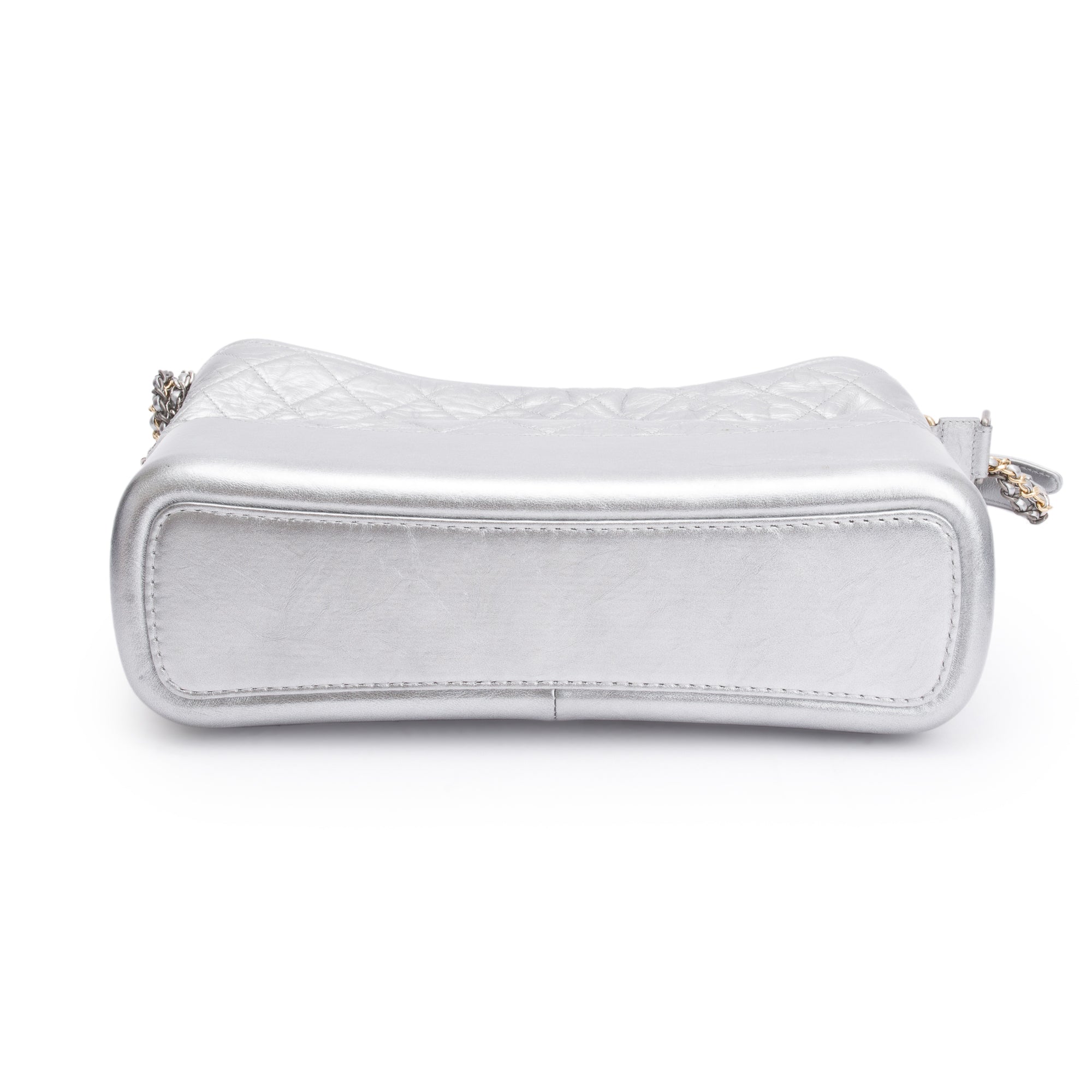 Chanel Silver Metallic Aged Calfskin Leather Large Gabrielle Hobo w/ Authenticity Card