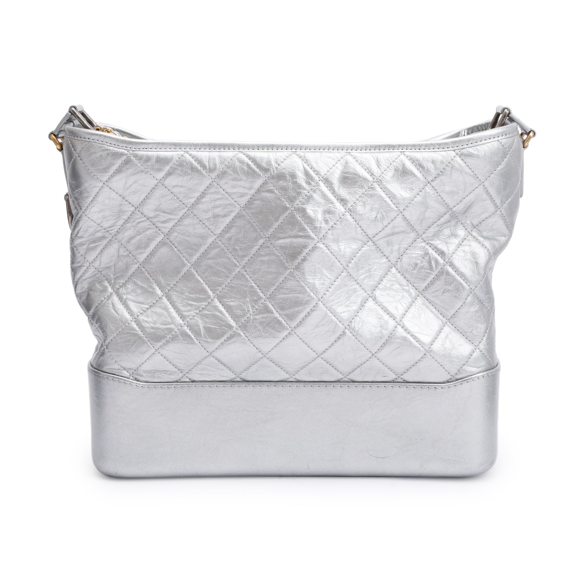 Chanel Silver Metallic Aged Calfskin Leather Large Gabrielle Hobo w/ Authenticity Card