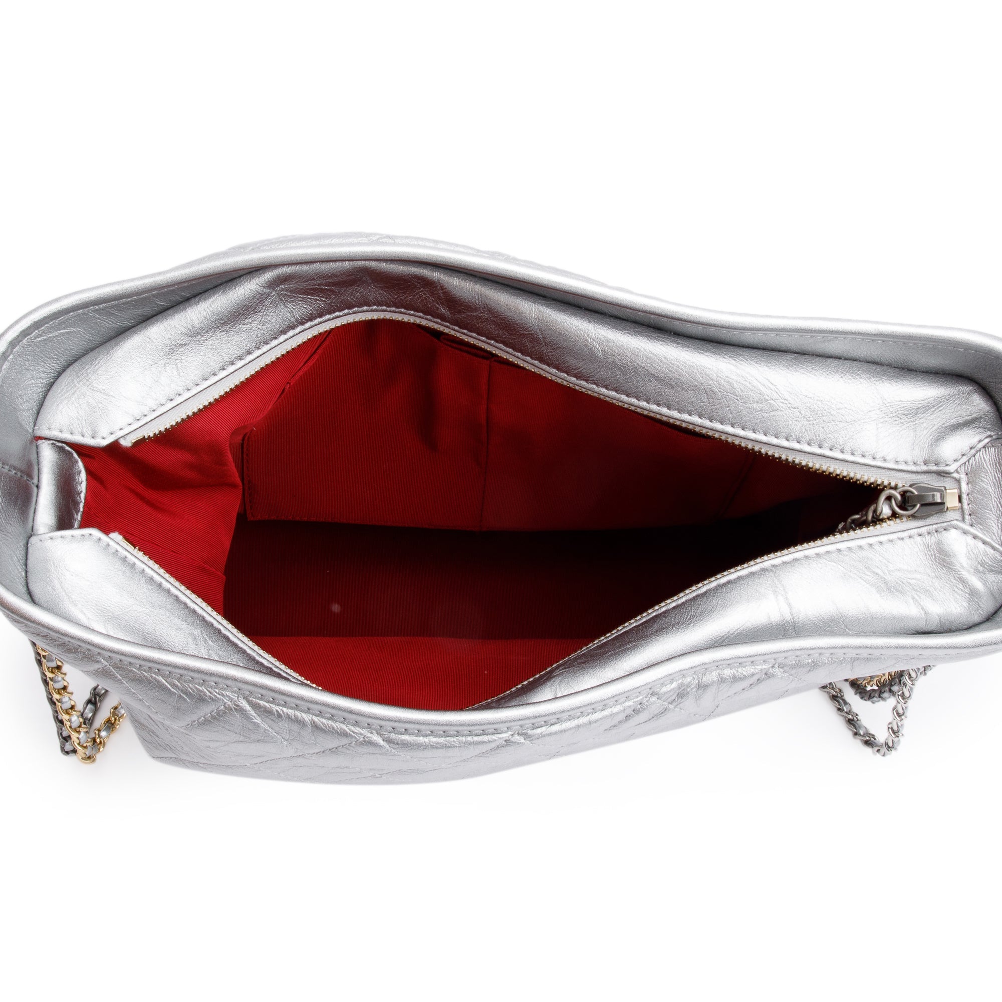 Chanel Silver Metallic Aged Calfskin Leather Large Gabrielle Hobo w/ Authenticity Card
