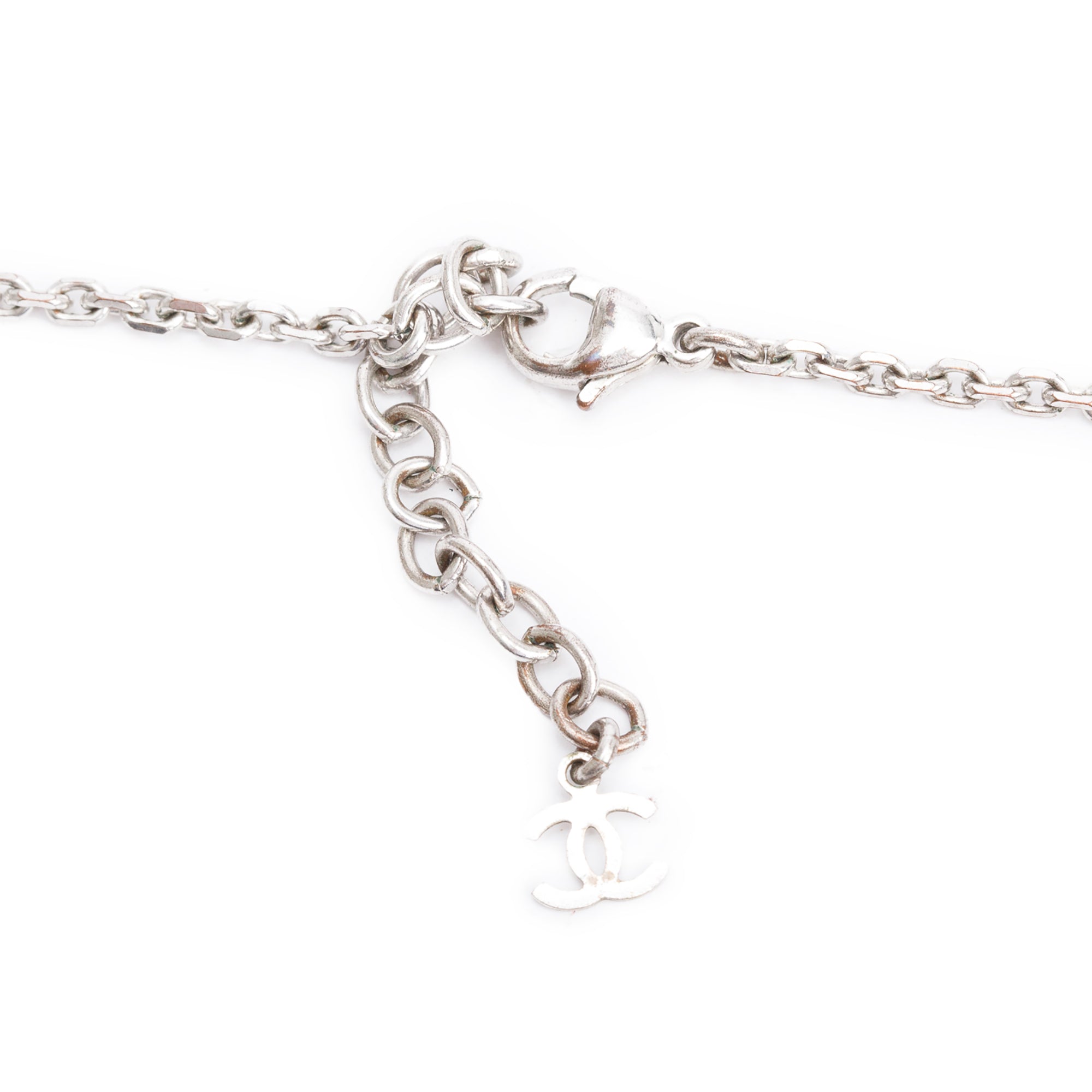 Chanel Silver-Plated CC Crystal Square Pendant Necklace w/ Box