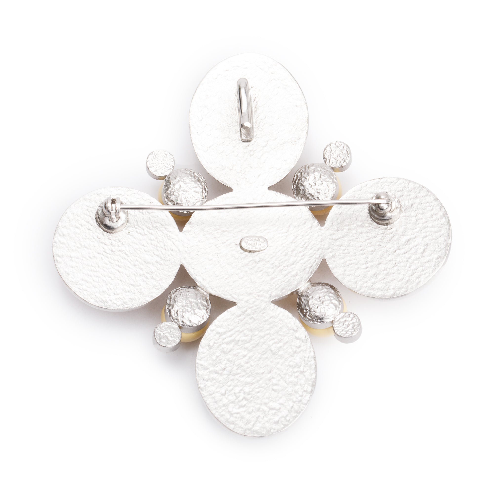 Chanel Silver Plated Cabochon Resin & Strass CC Cross Brooch